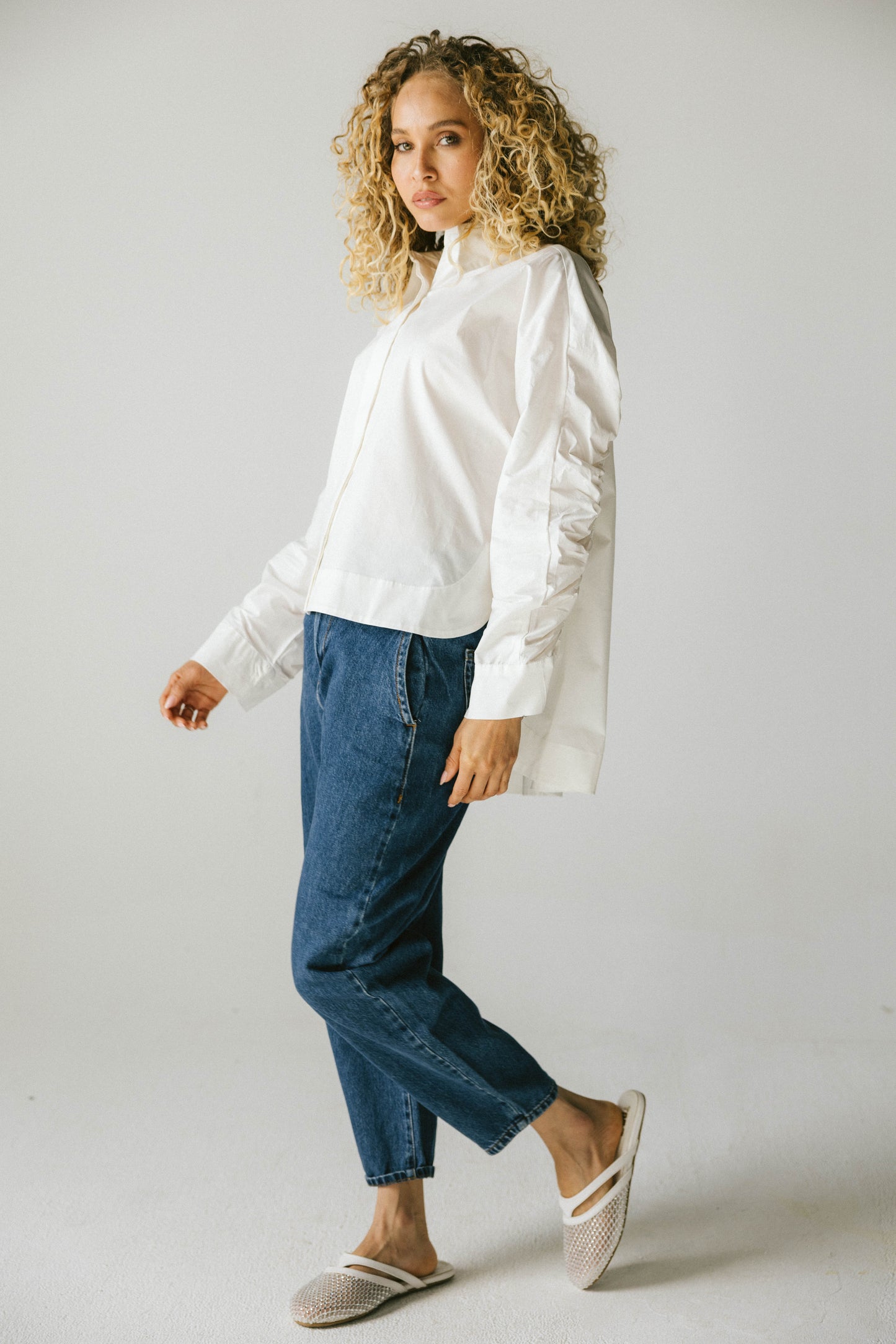 Ruched Back Shirt - white