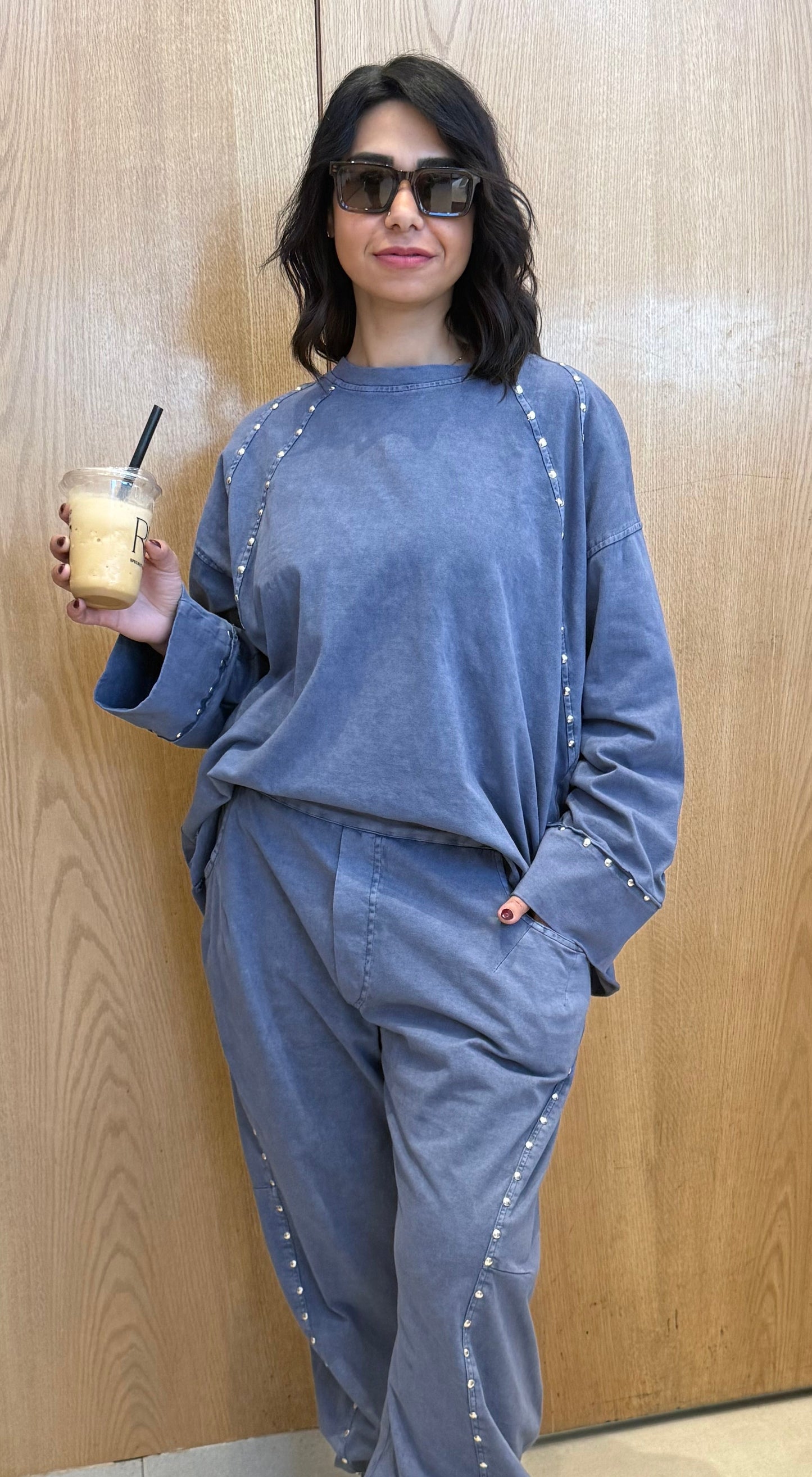 Navy blue Stone washed studs set