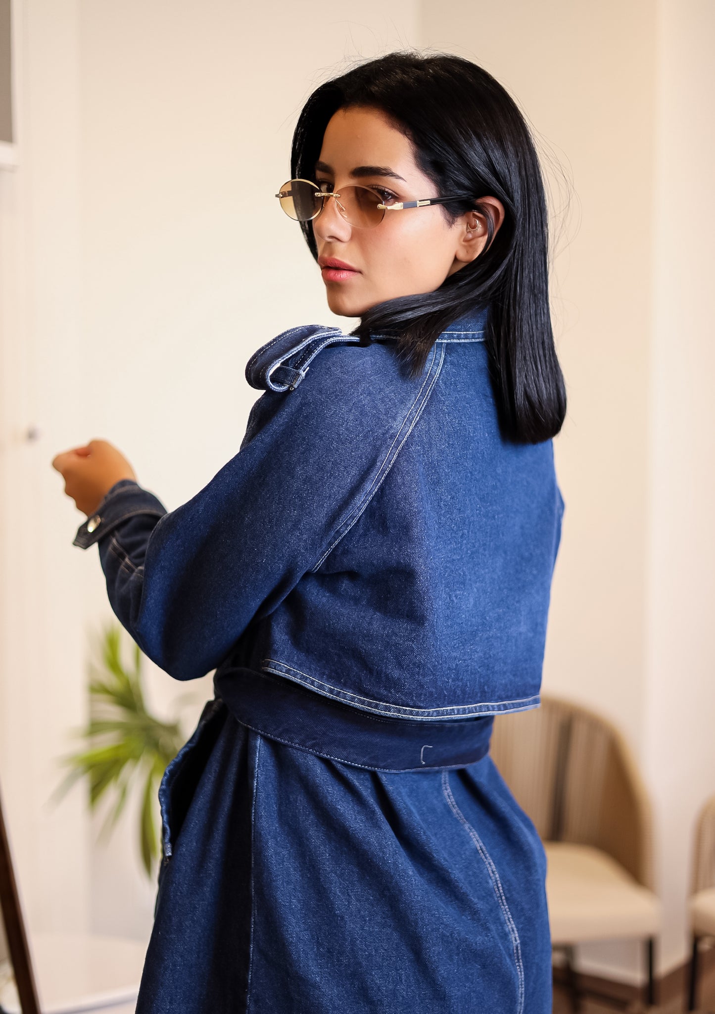 Denim trench coat - NAVY
