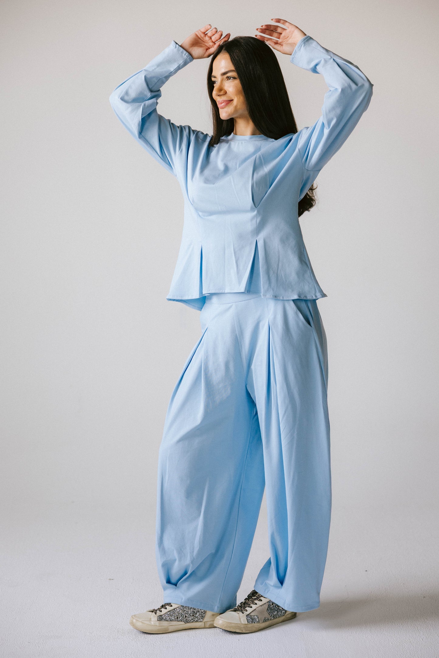 Pleats cotton set - baby blue