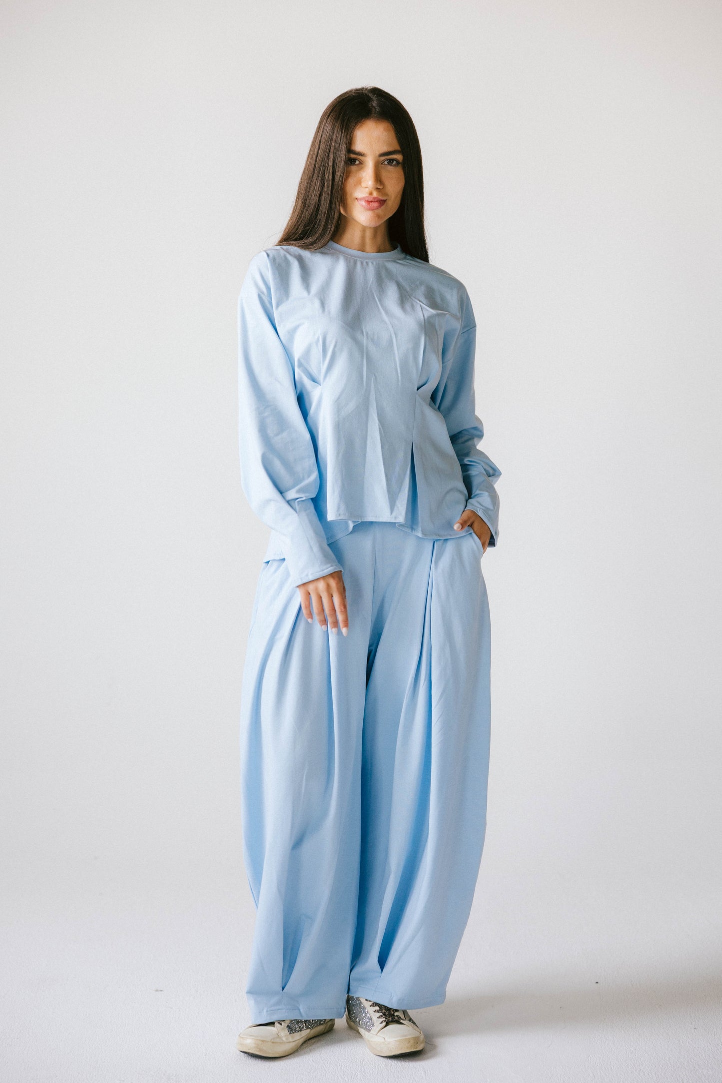 Pleats cotton set - baby blue