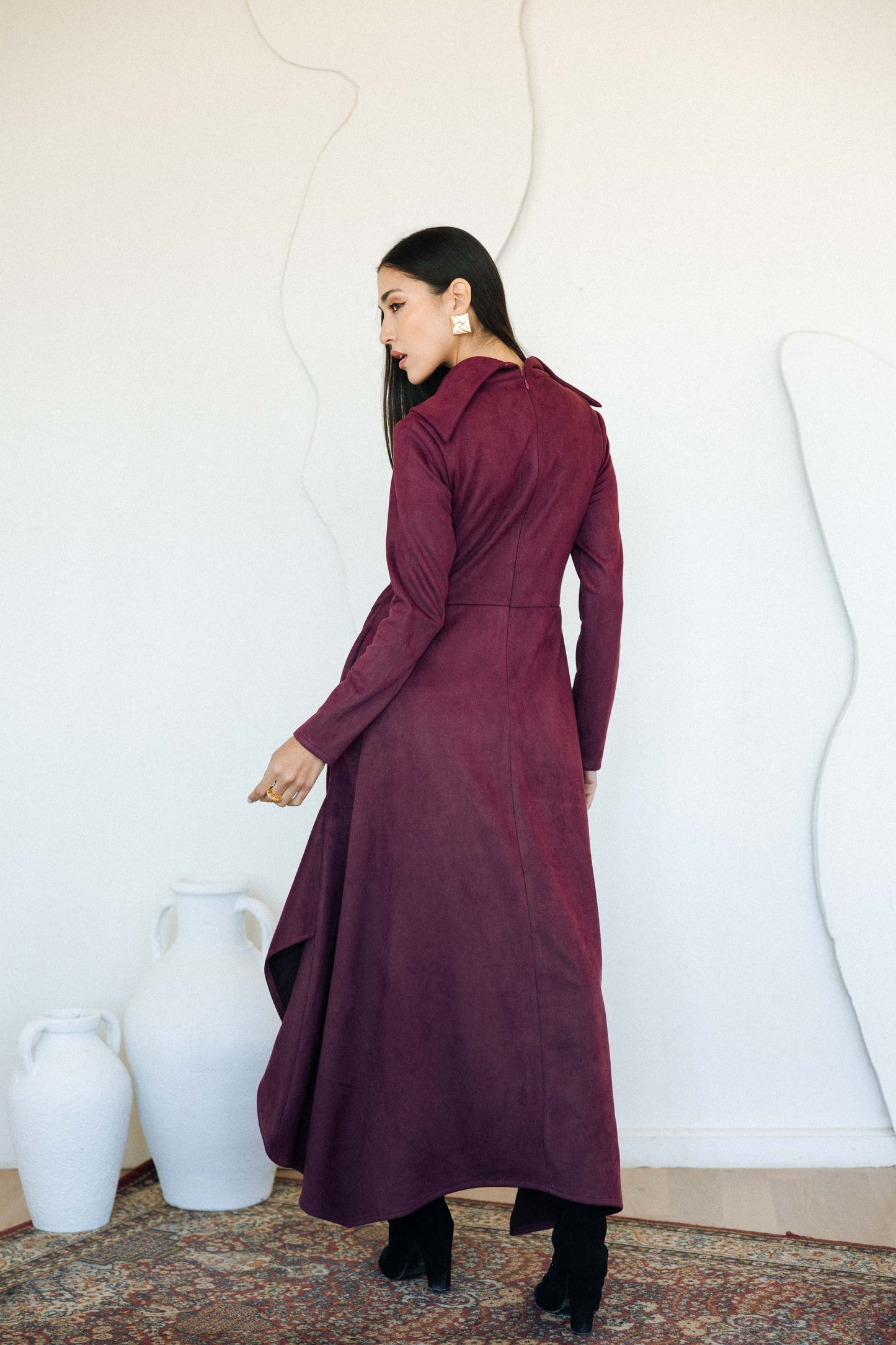 ASYMMETRICAL DRESS - BURGUNDY