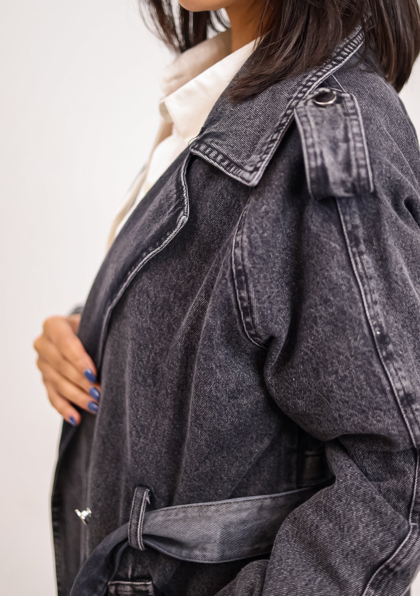 Denim trench coat - BLACK