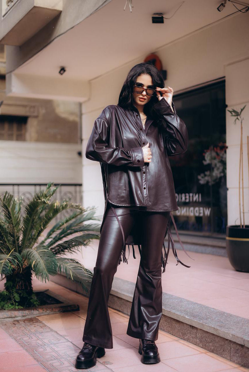 The leather fringes set - BROWN