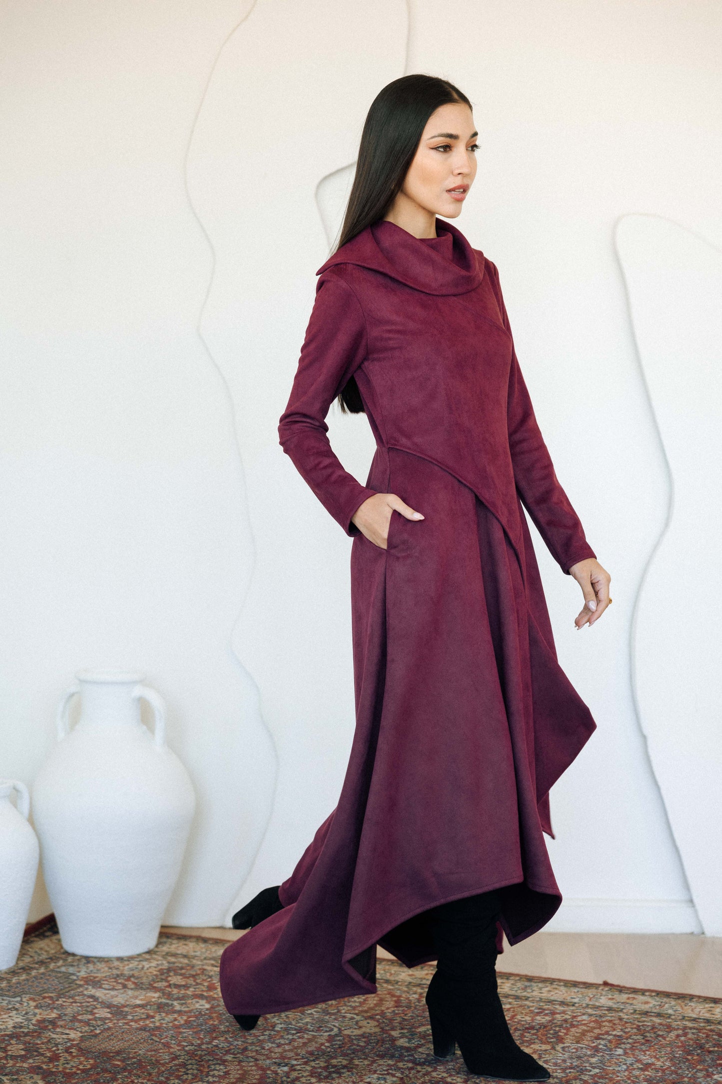 ASYMMETRICAL DRESS - BURGUNDY