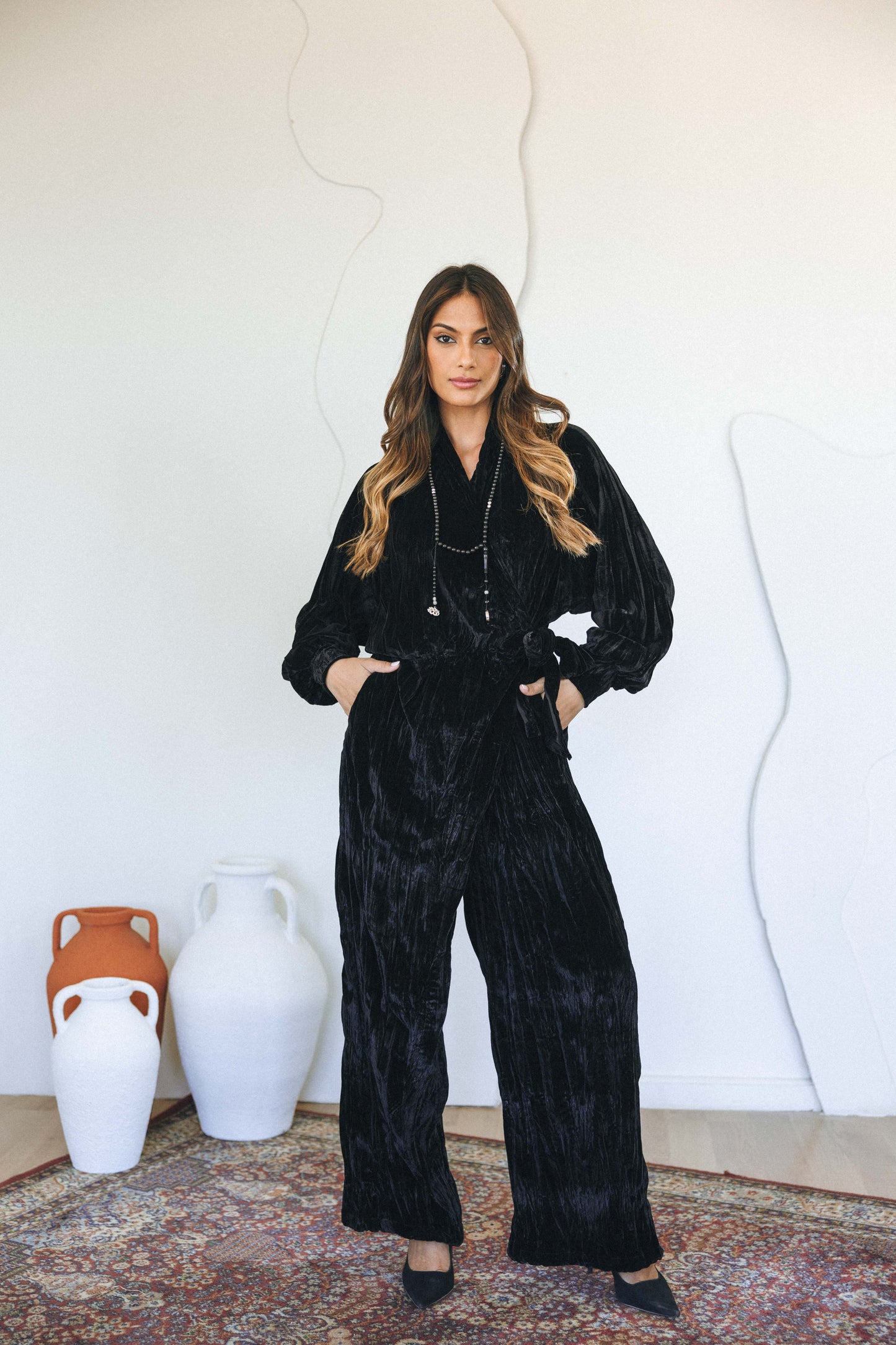 VELVET JUMPSUIT - BLACK