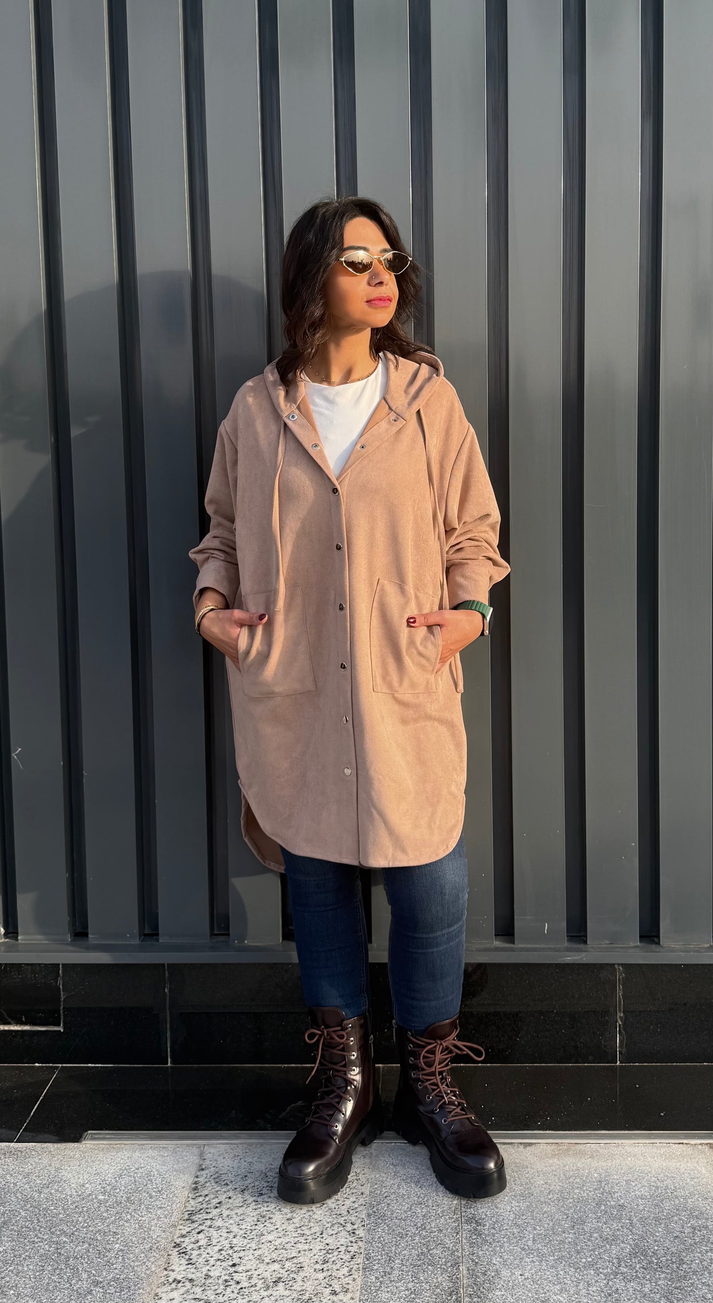 The striped suede oversized shirt