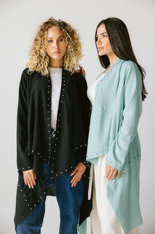 Studded asymmetric cardigan