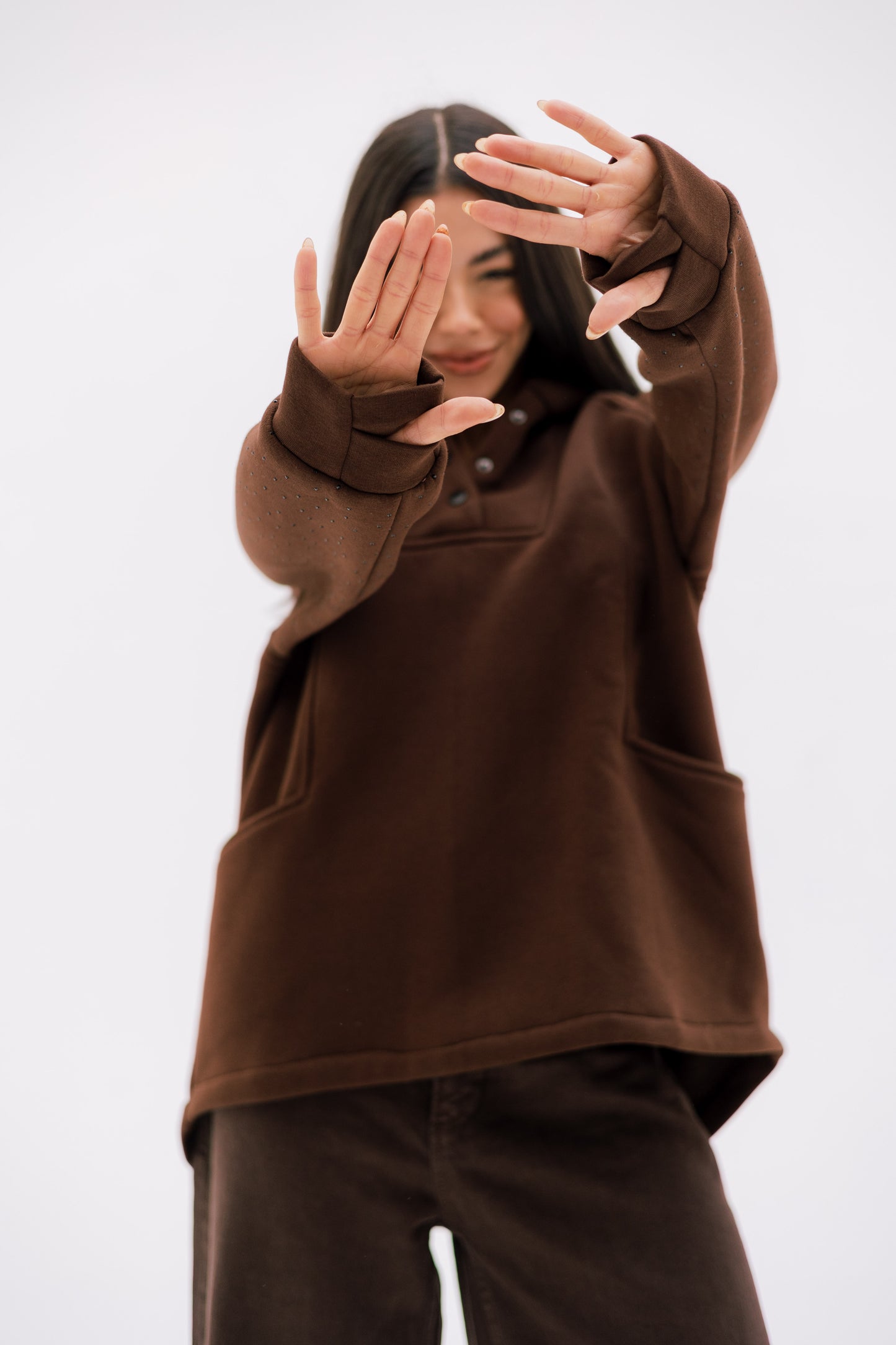 Rhinestone Whisper Hoodie - brown