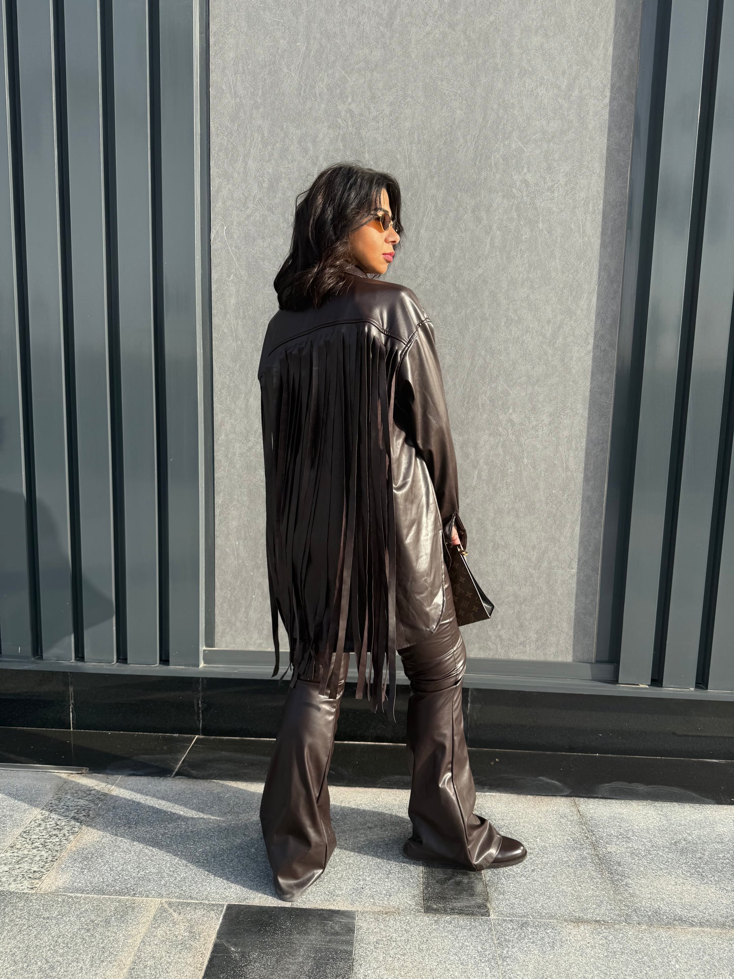 The leather fringes set - BROWN