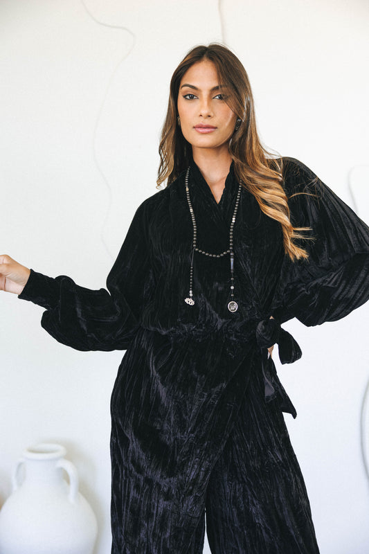 VELVET JUMPSUIT - BLACK