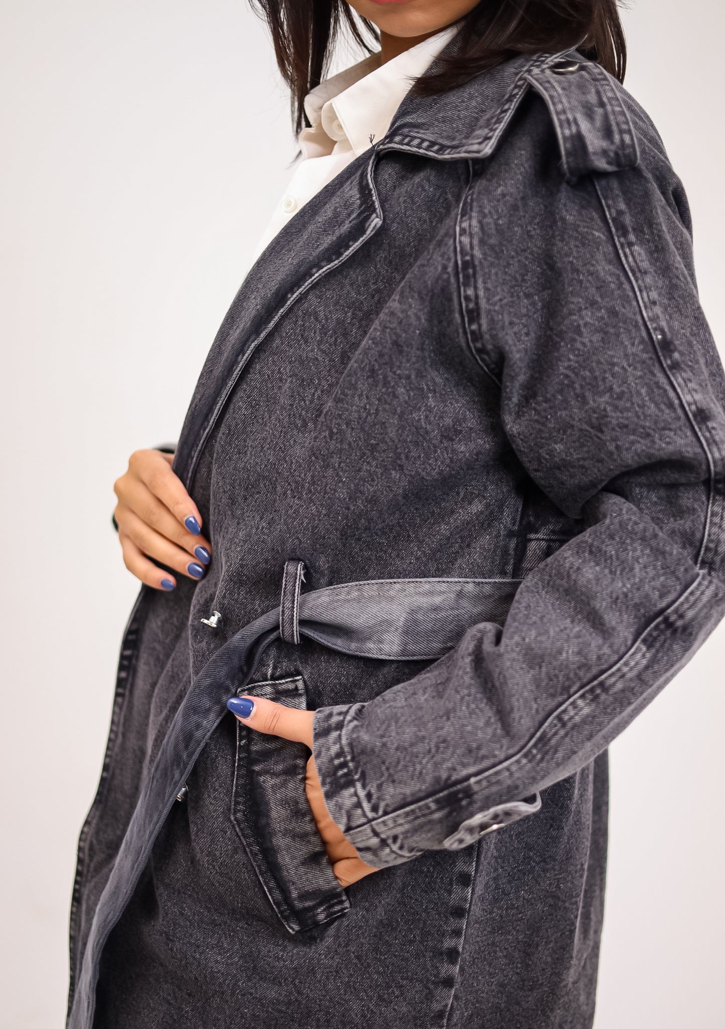 Denim trench coat - BLACK