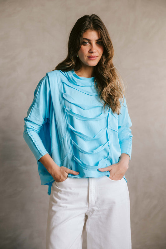 Ruched cotton t-shirt - aqua