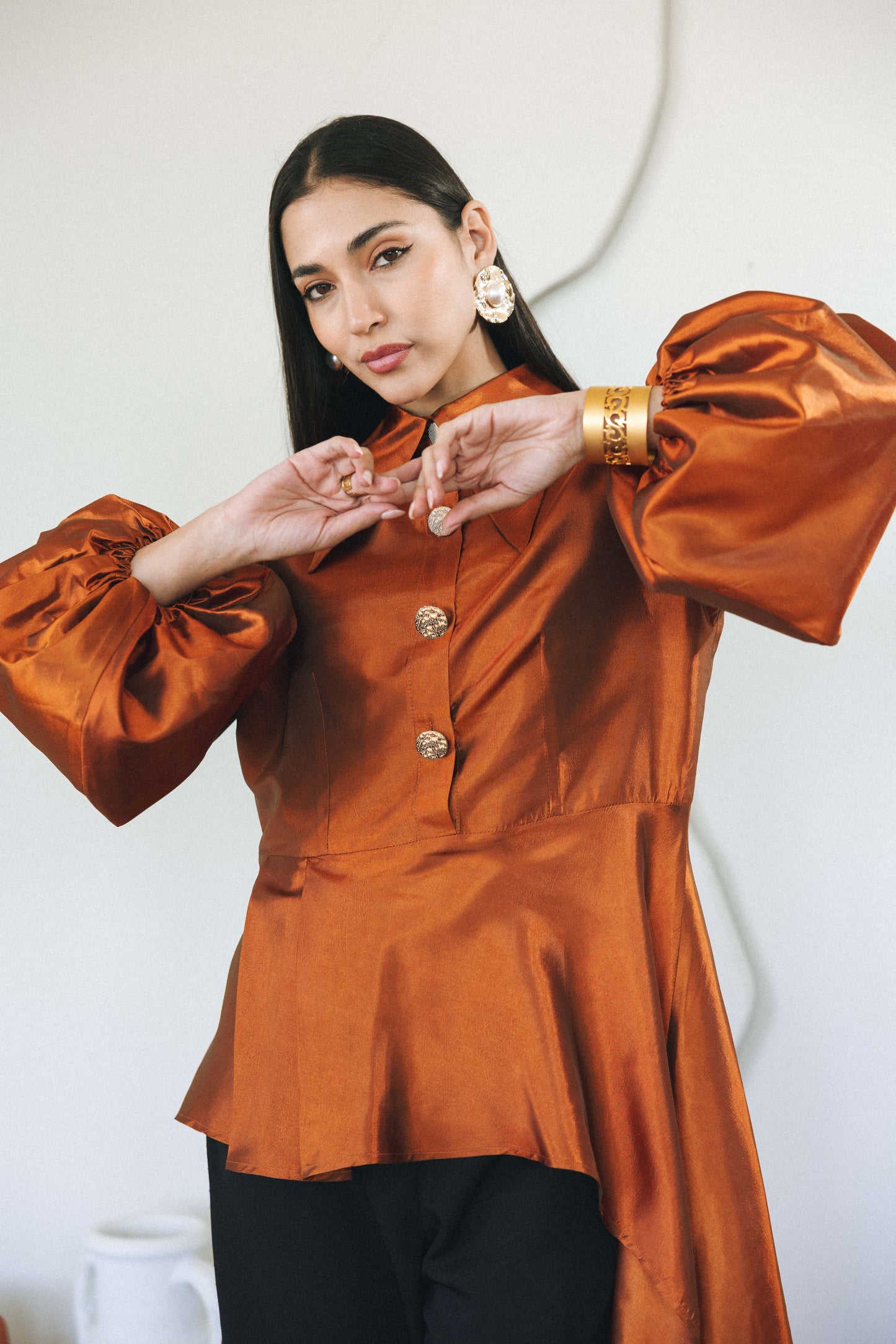FLOW TAFFETA TOP - ORANGE