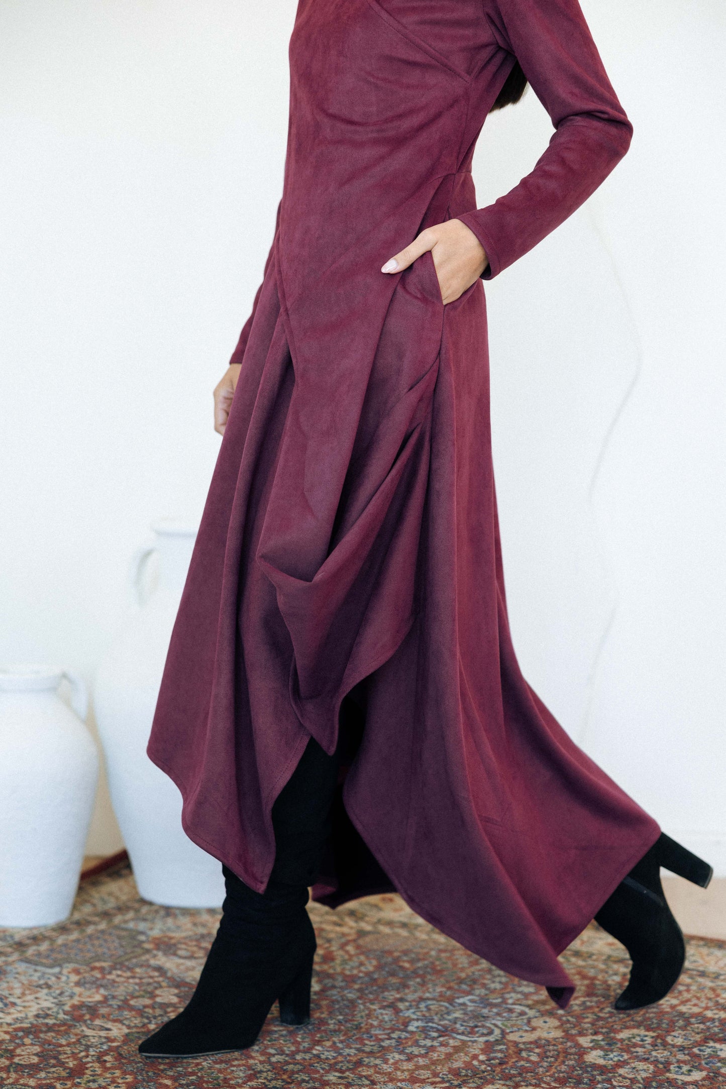 ASYMMETRICAL DRESS - BURGUNDY