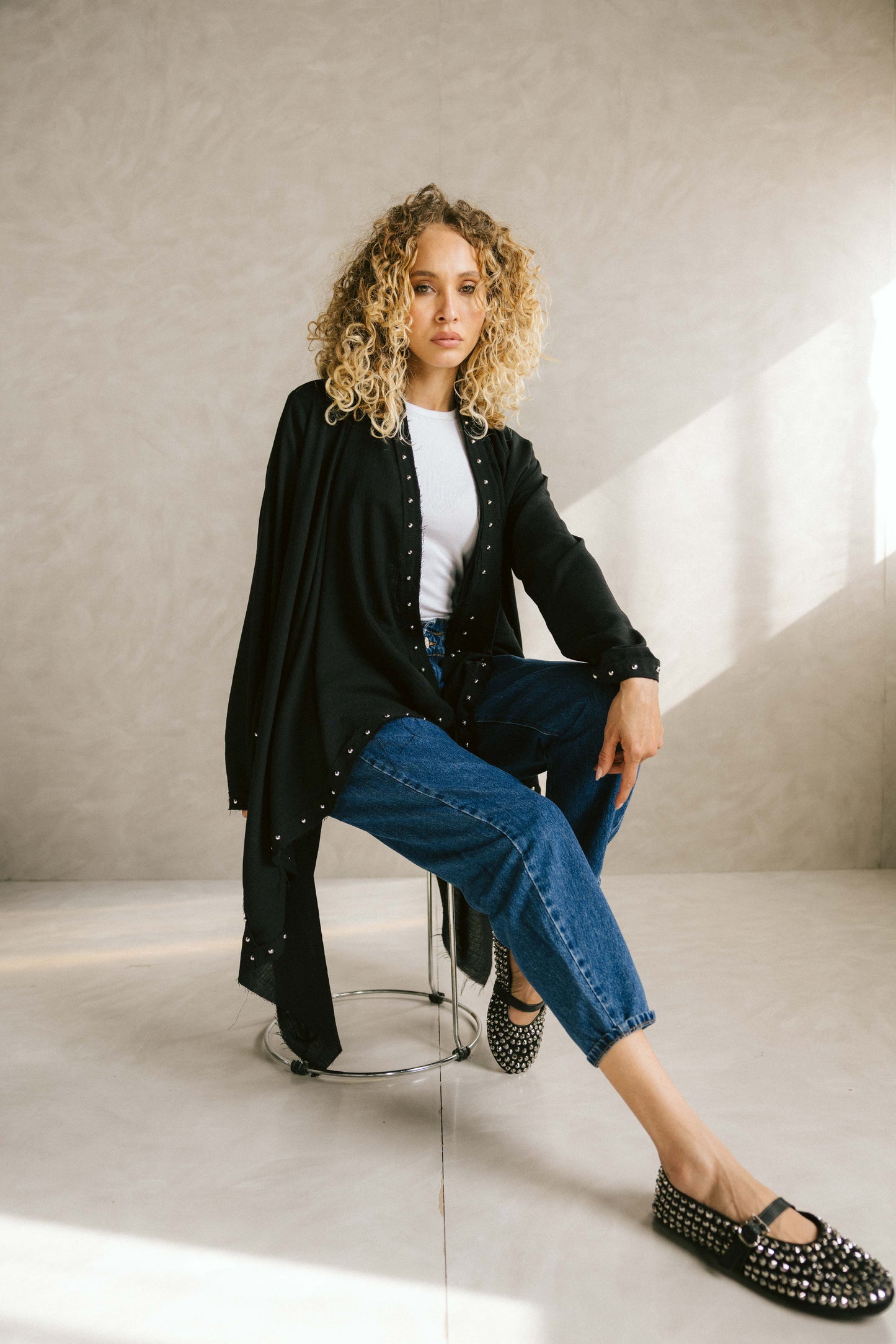 Studded asymmetric cardigan