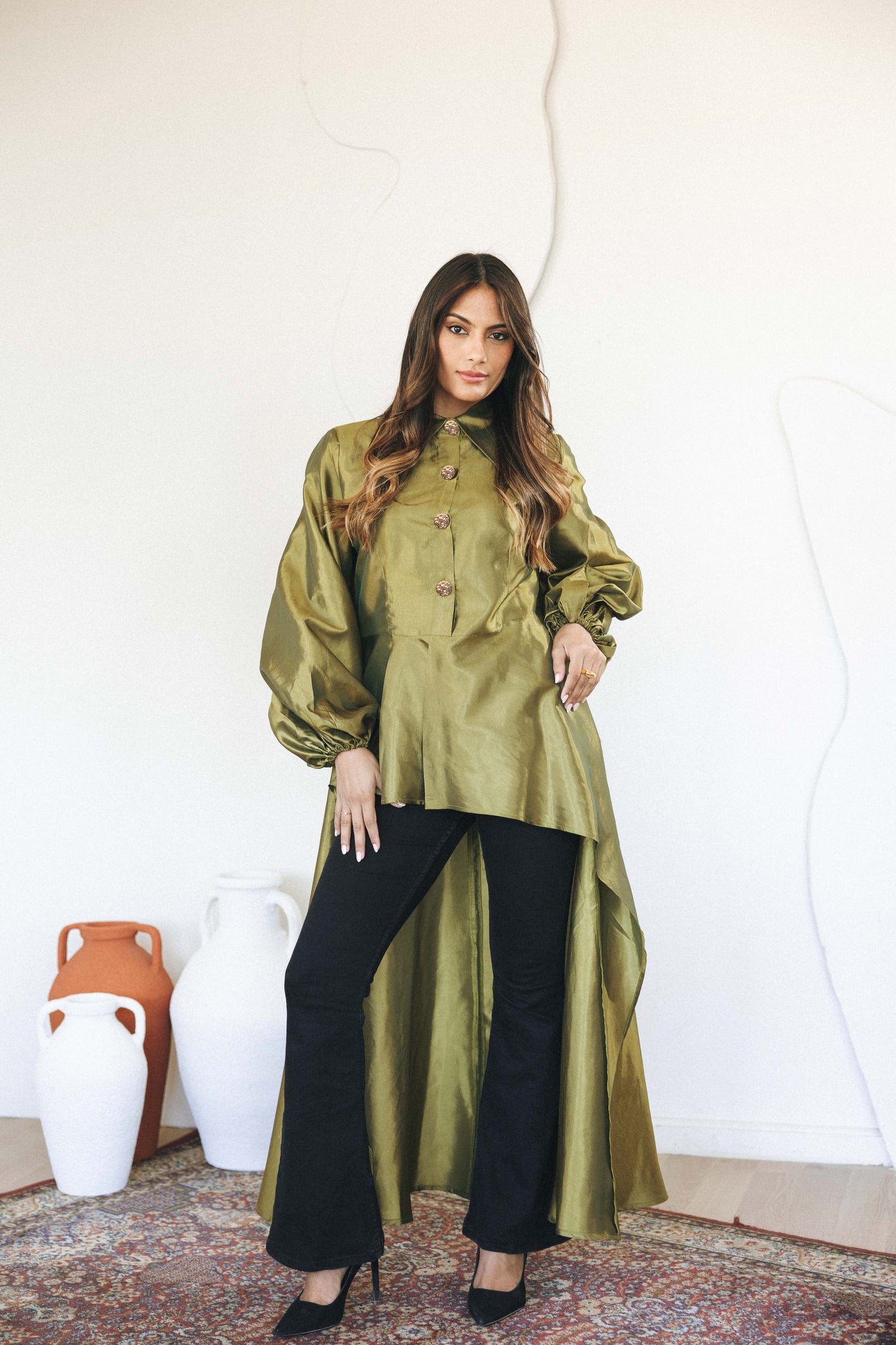FLOW TAFFETA TOP - OLIVE