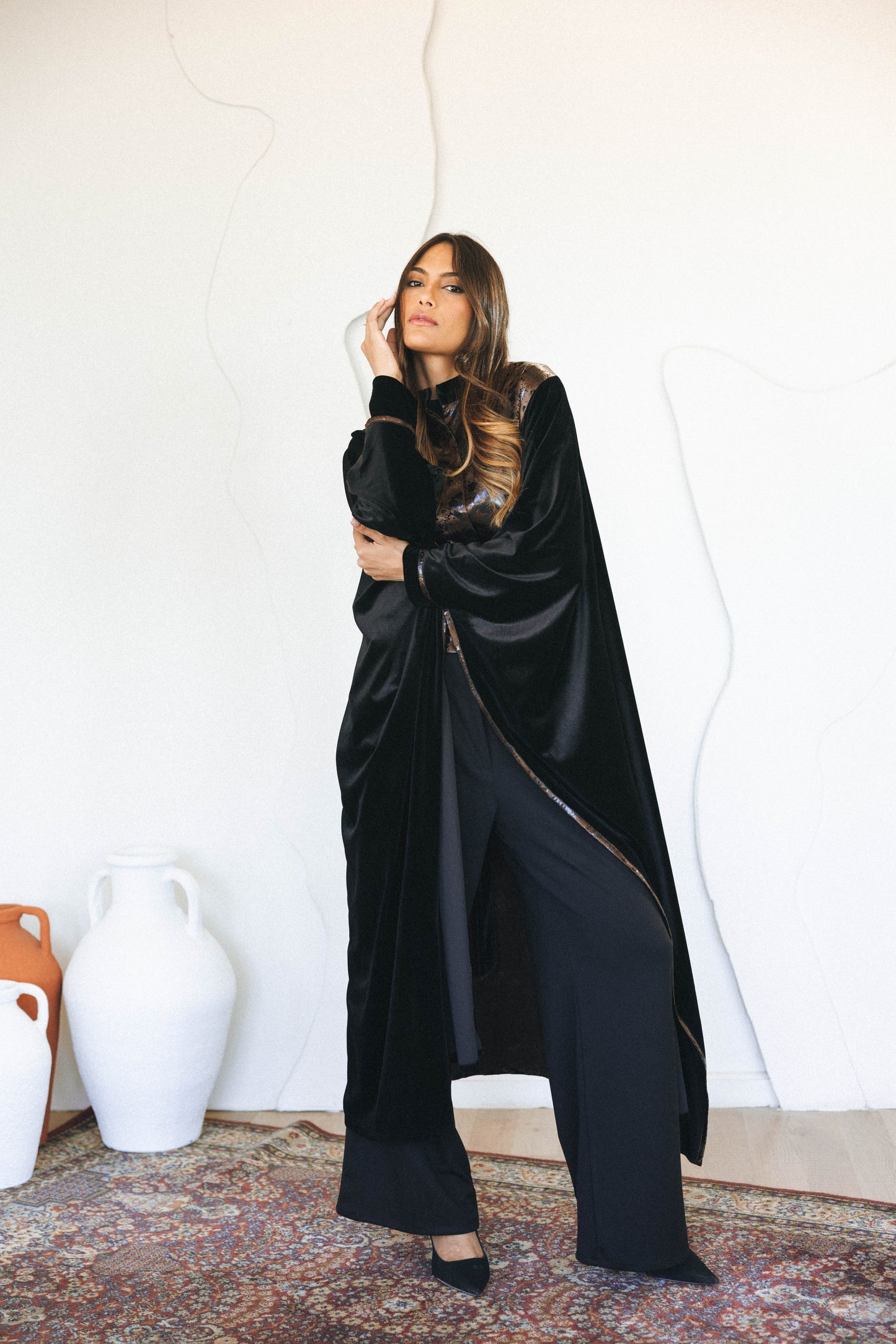 LEATHER VELVET KAFTAN