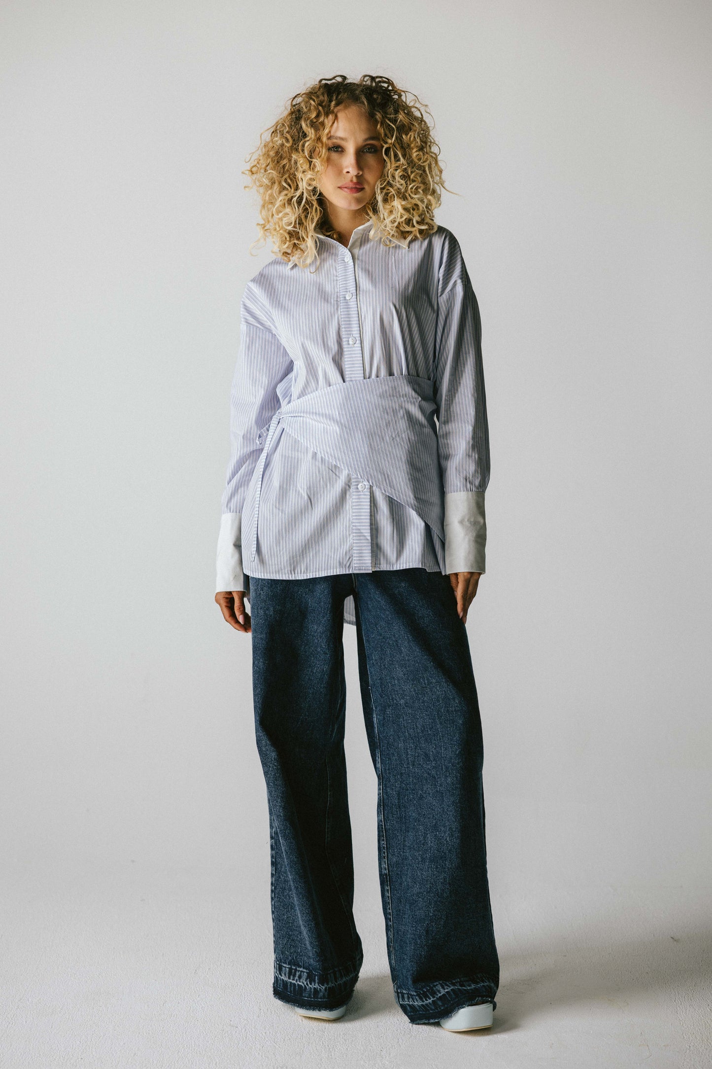 Stripped poplin shirt - baby blue