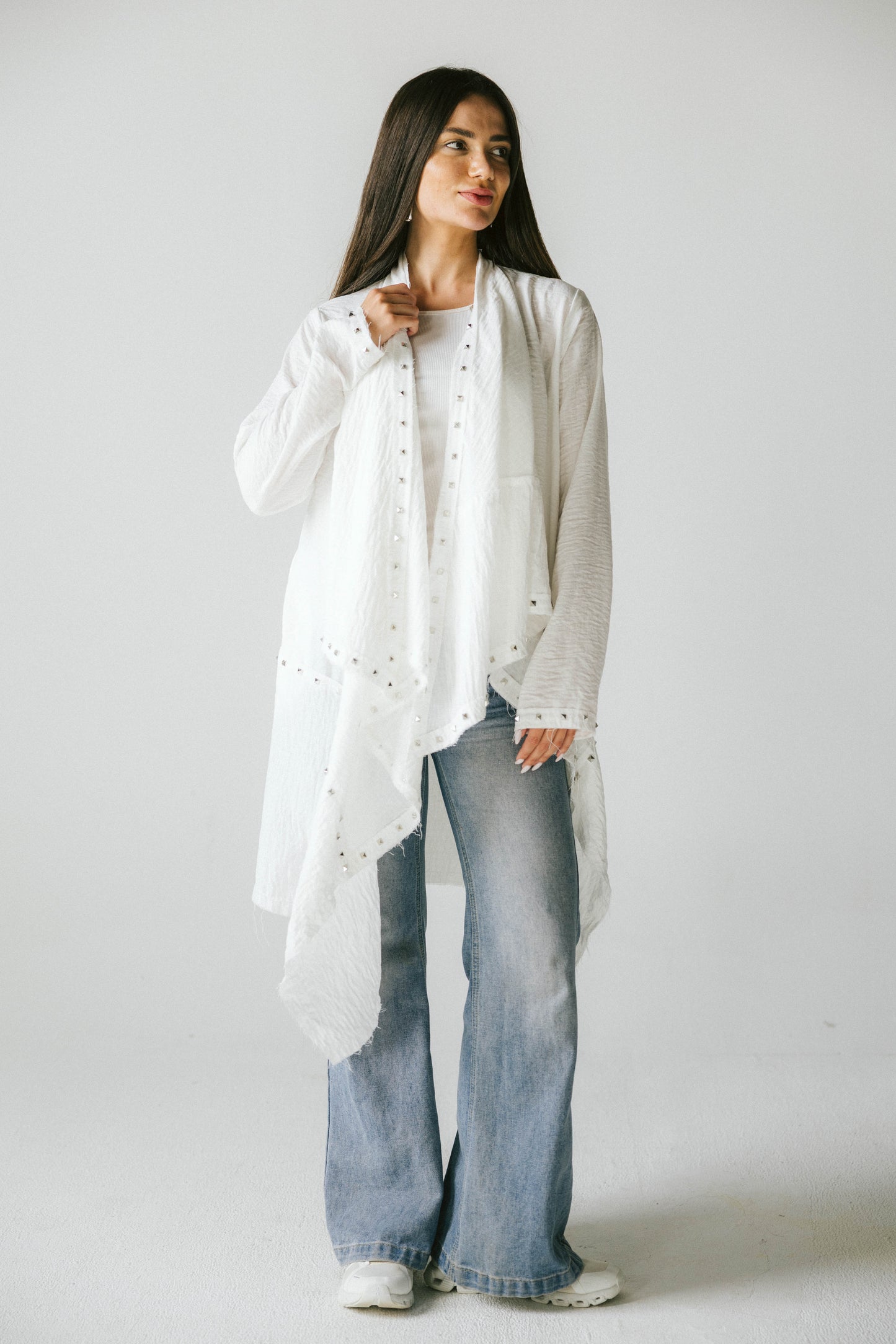 Studded asymmetric cardigan