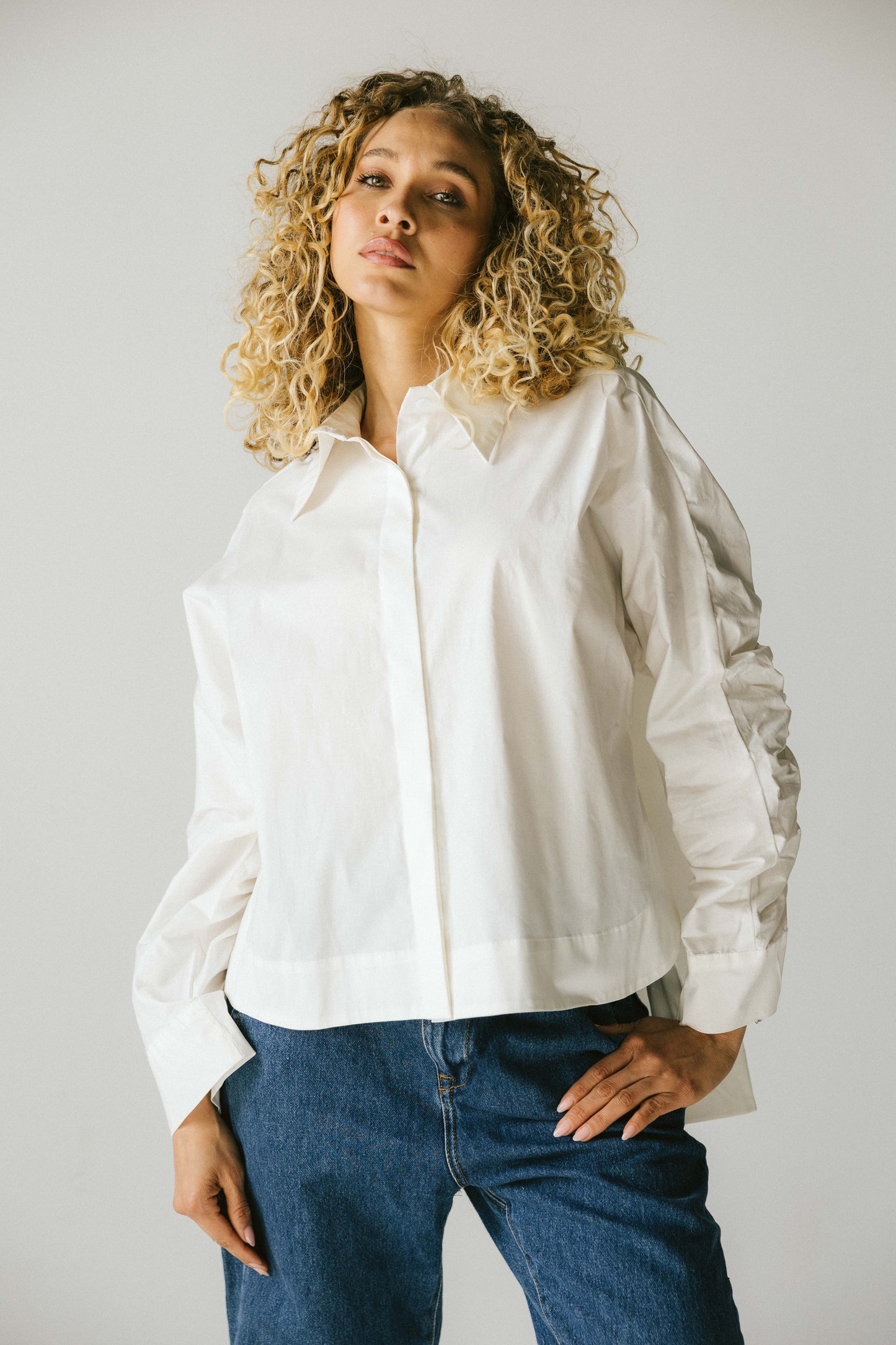 Ruched Back Shirt - white