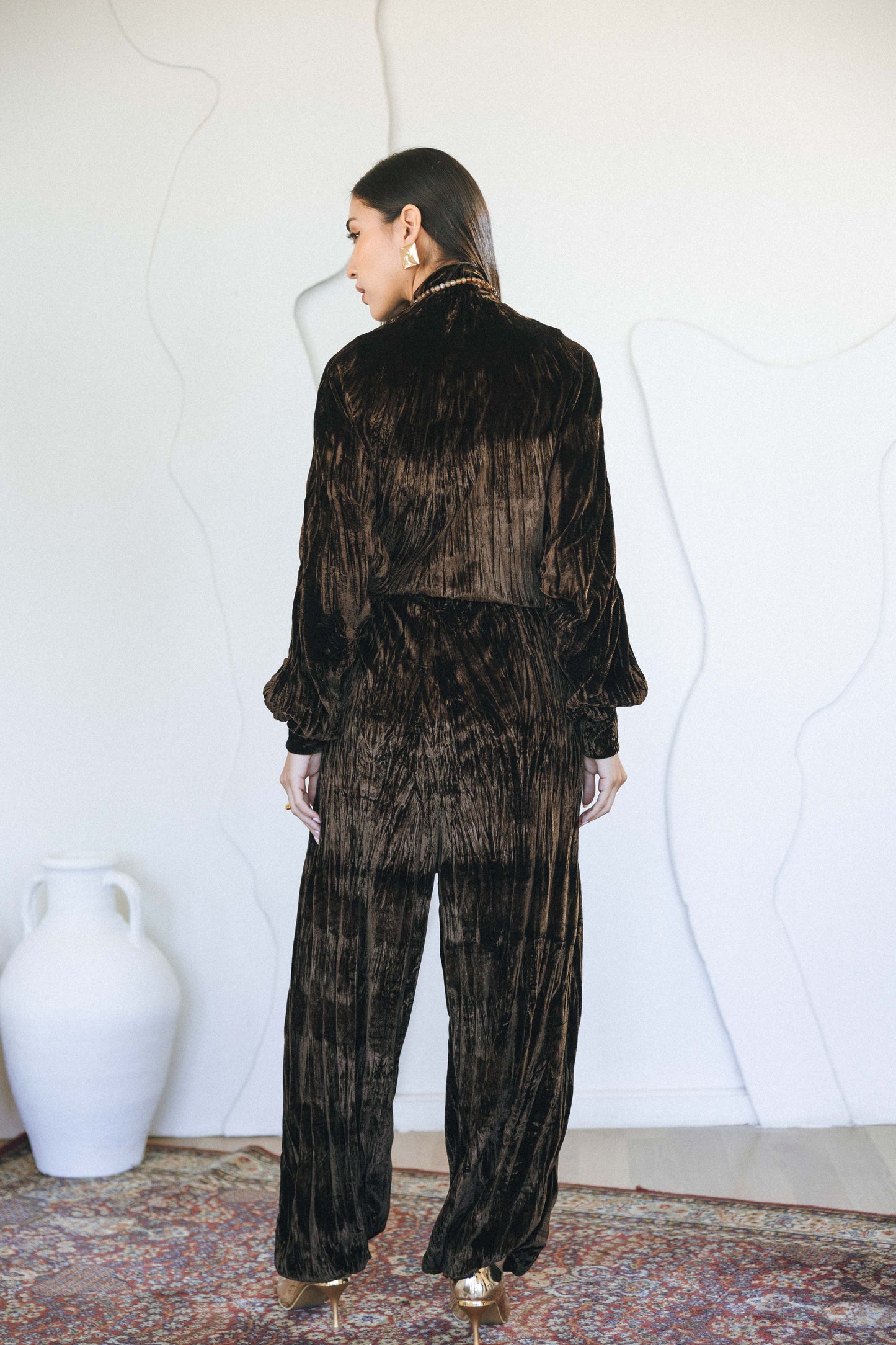VELVET JUMPSUIT- BROWN