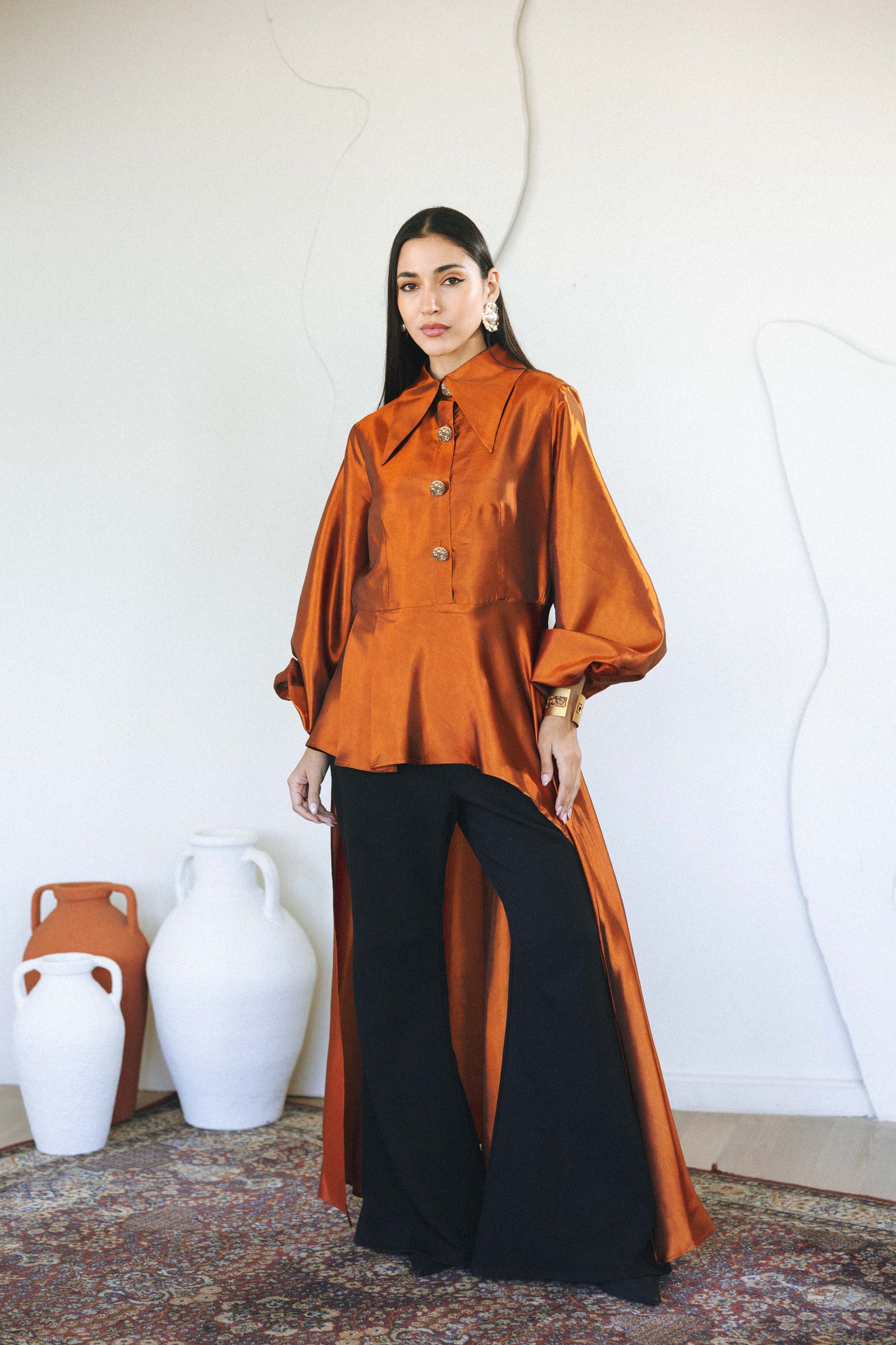 FLOW TAFFETA TOP - ORANGE