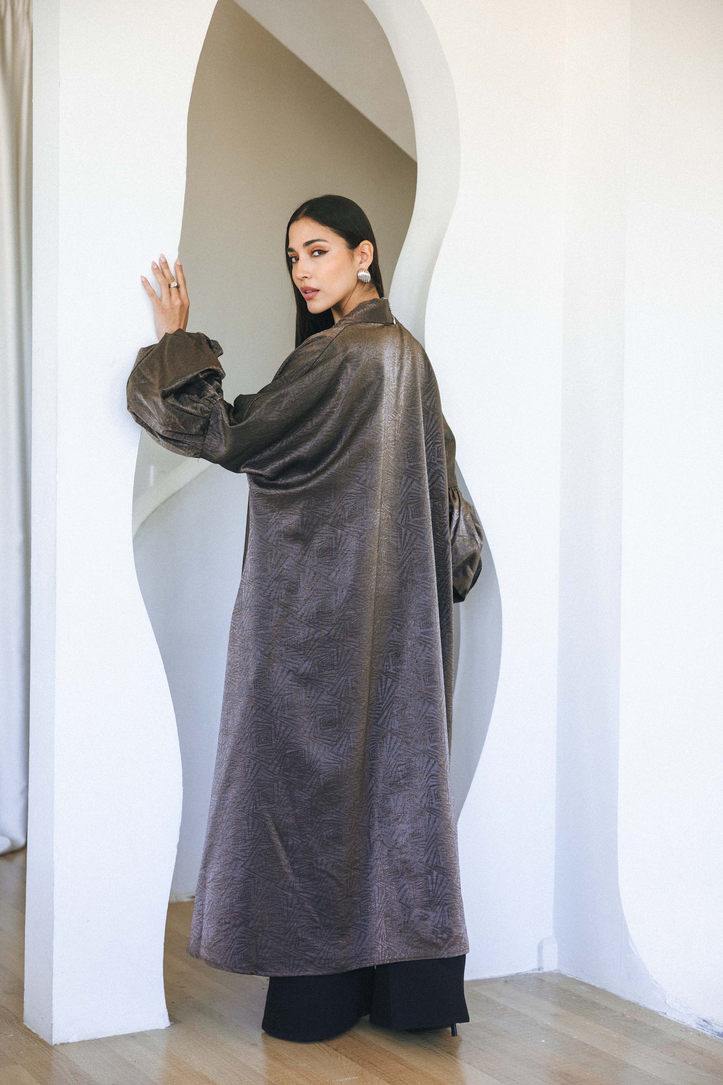 BRONZE JACQUARD BELTED kAFTAN - GRESH