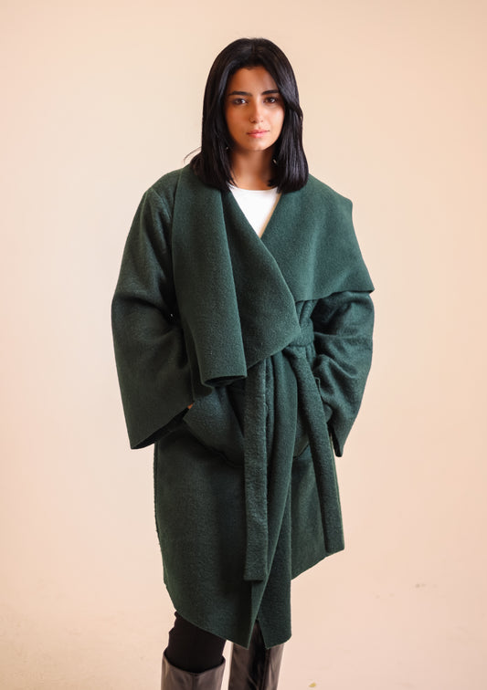 THE VELA WRAP COAT - EMERALD GREEN