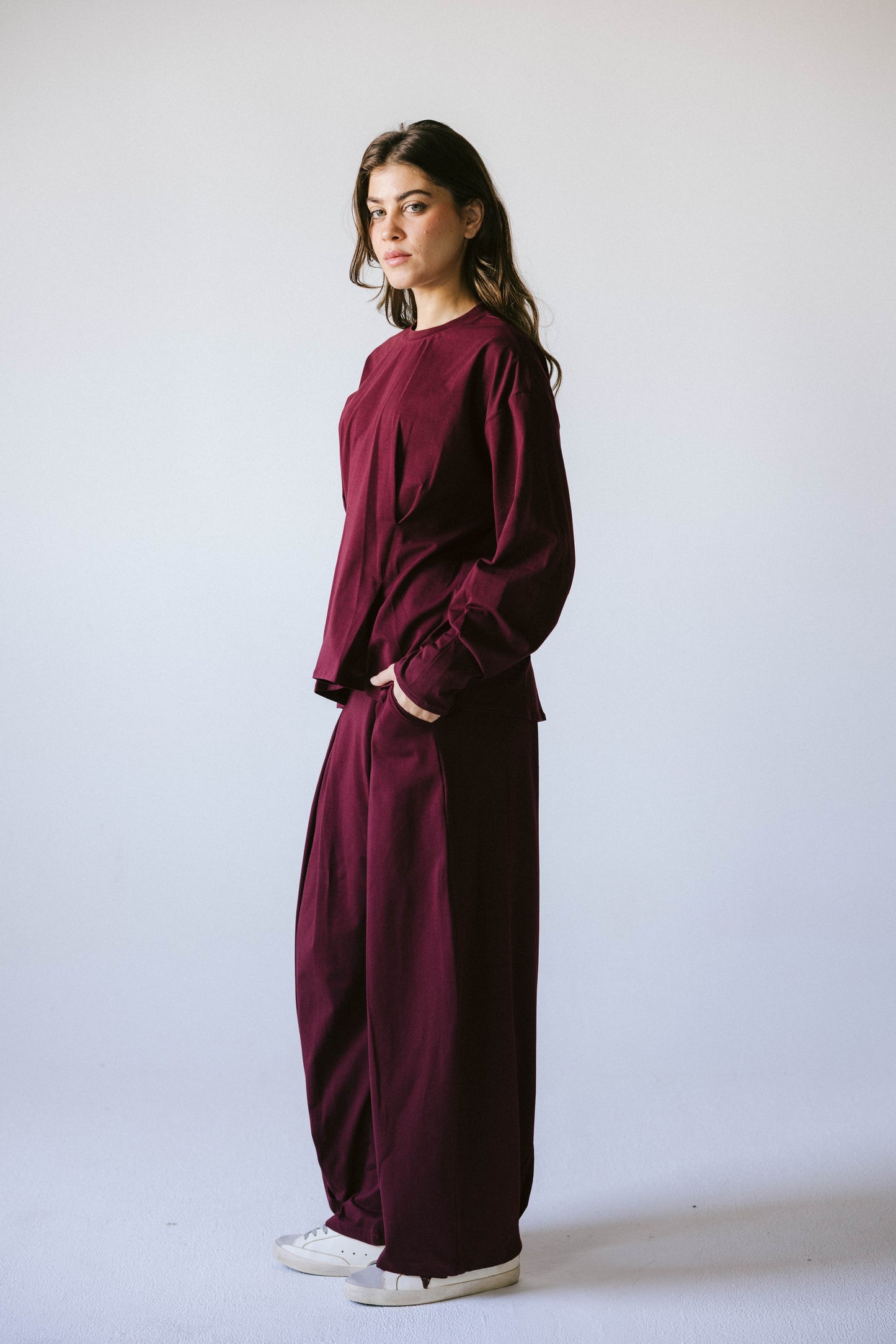 Pleats cotton set - burgundy