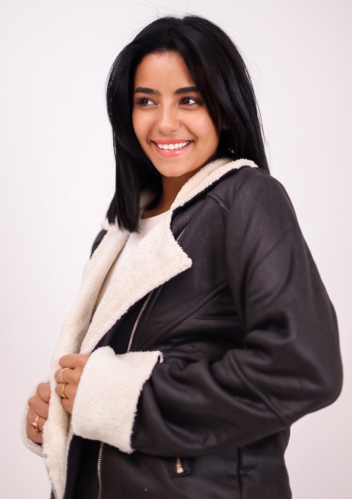 Teddy leather jacket- BLACK