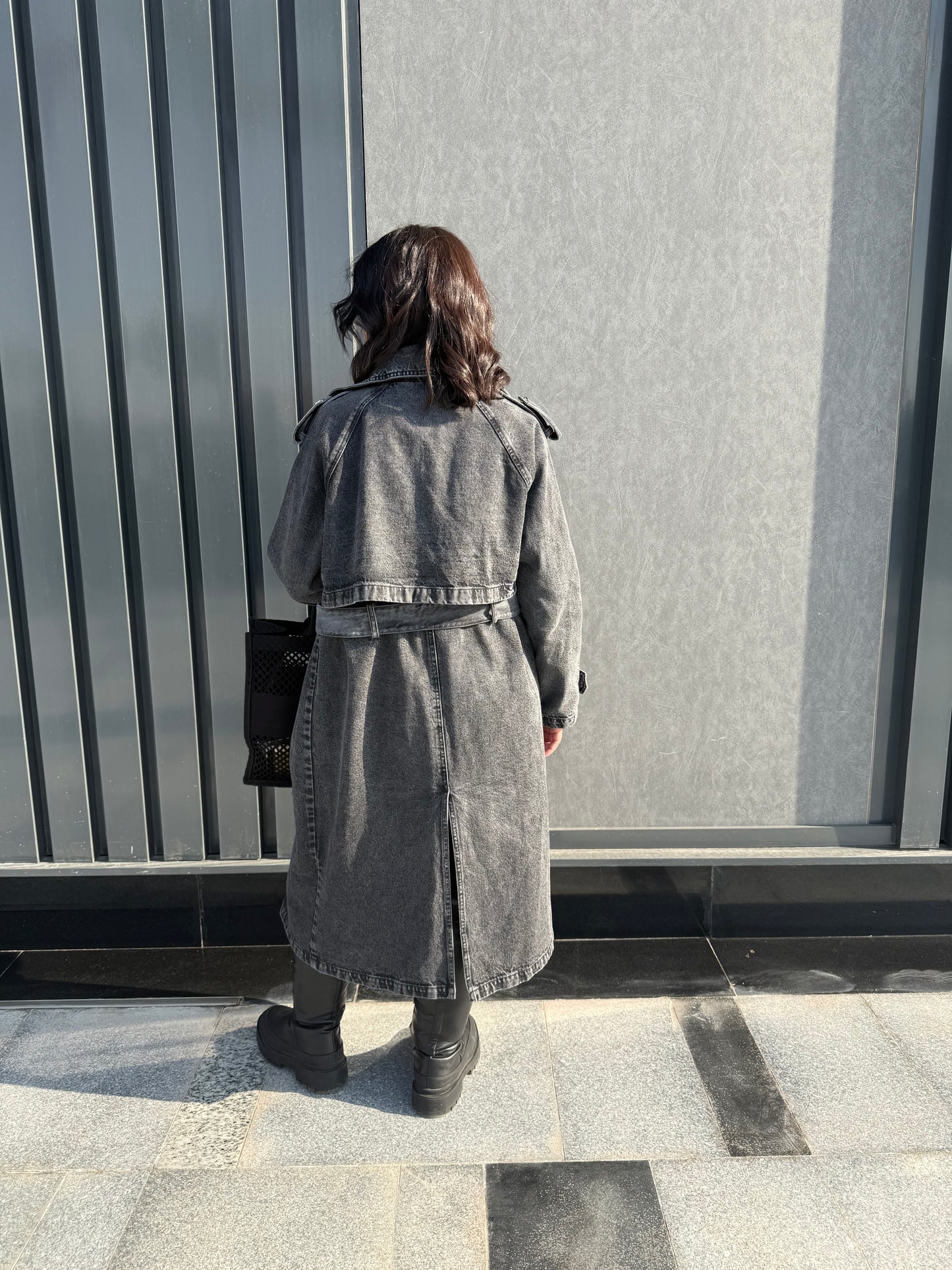 Denim trench coat - BLACK