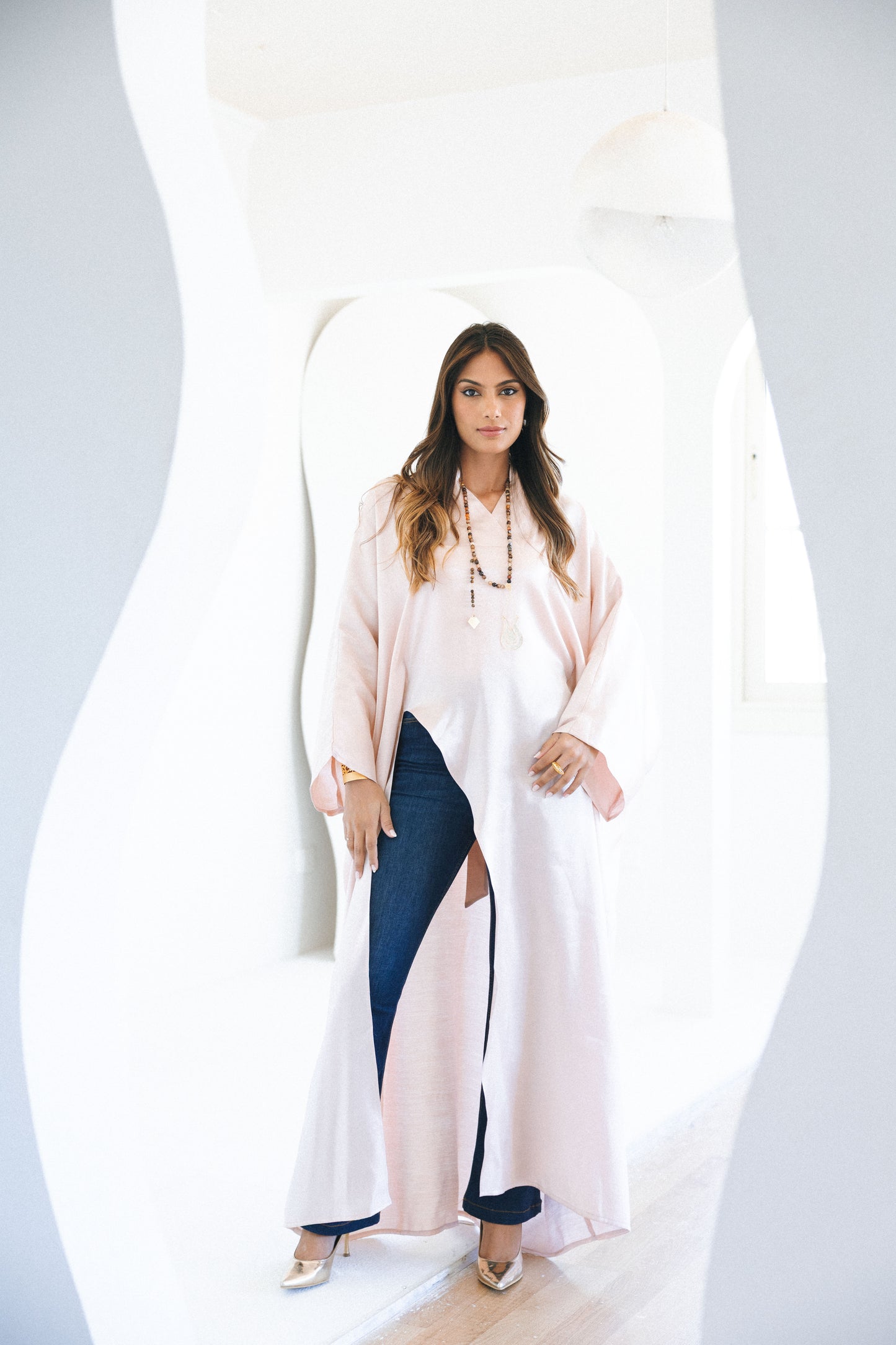 VELOUR FLOW KAFTAN - NUDE
