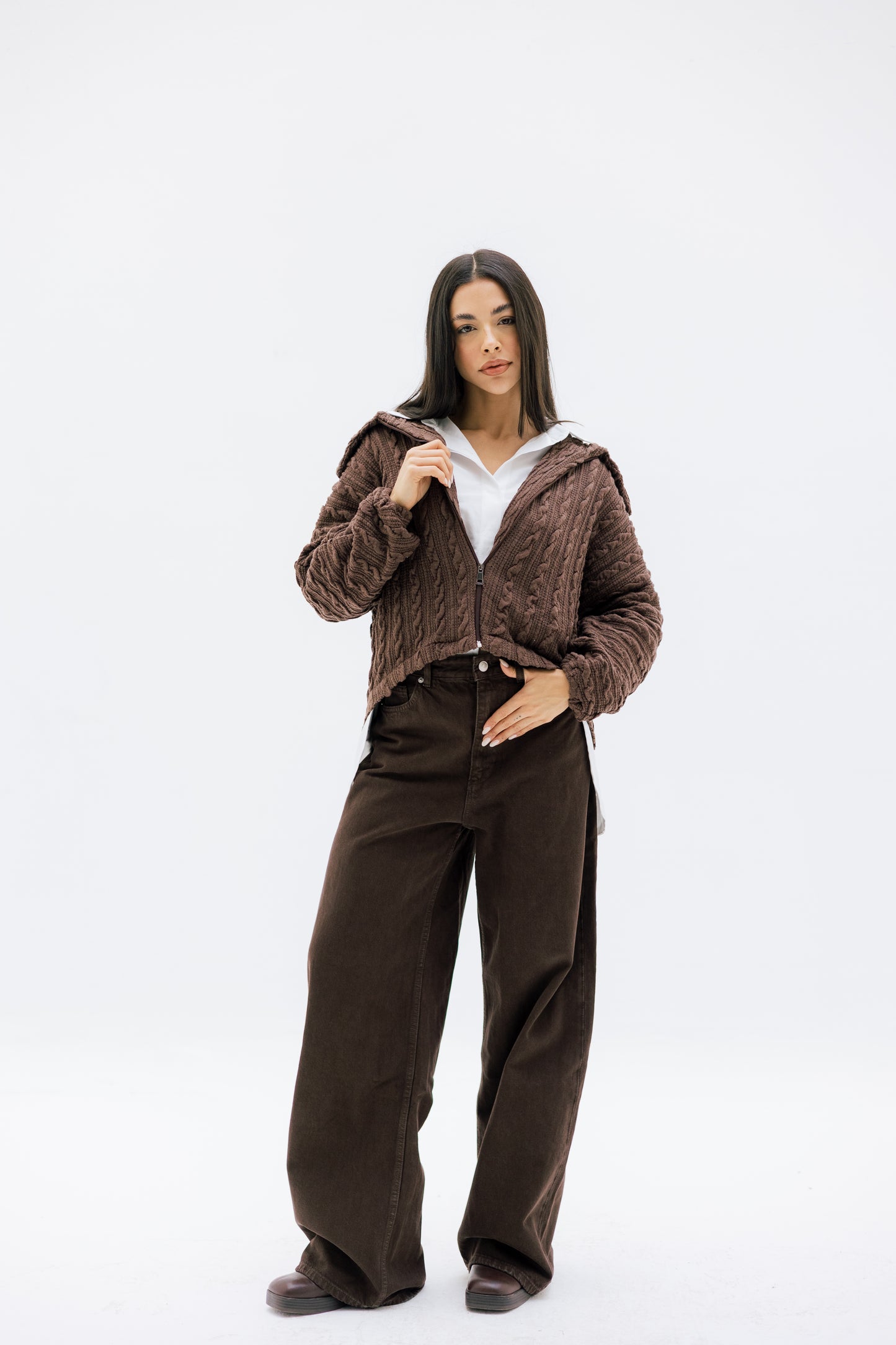 Loom Knit Zip Sweater