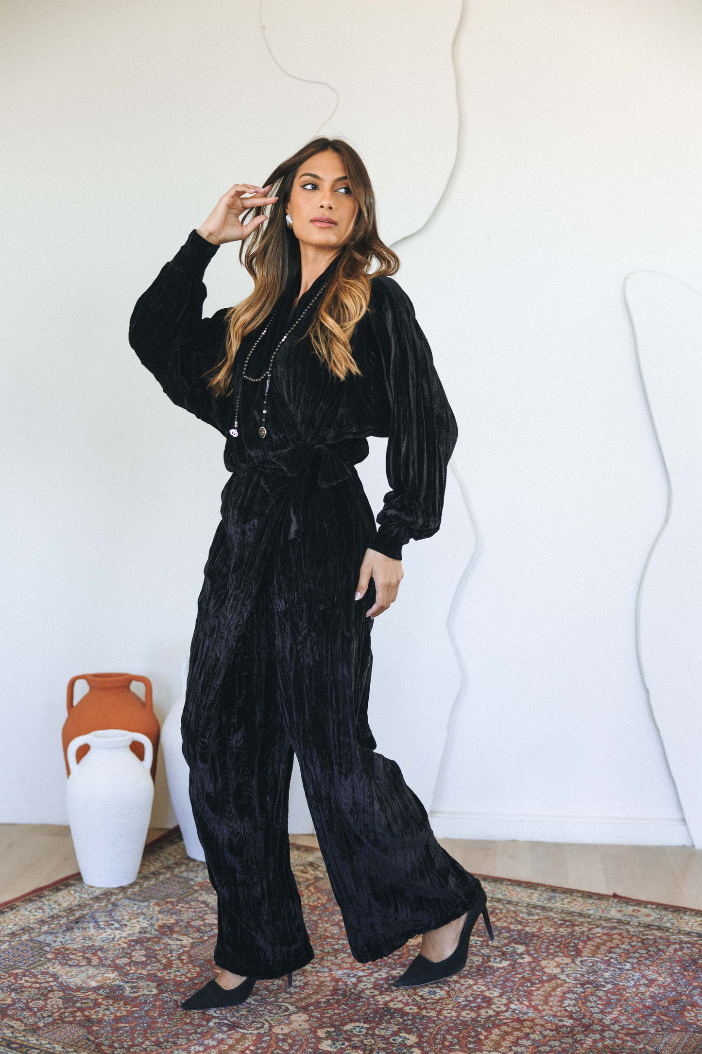 VELVET JUMPSUIT - BLACK