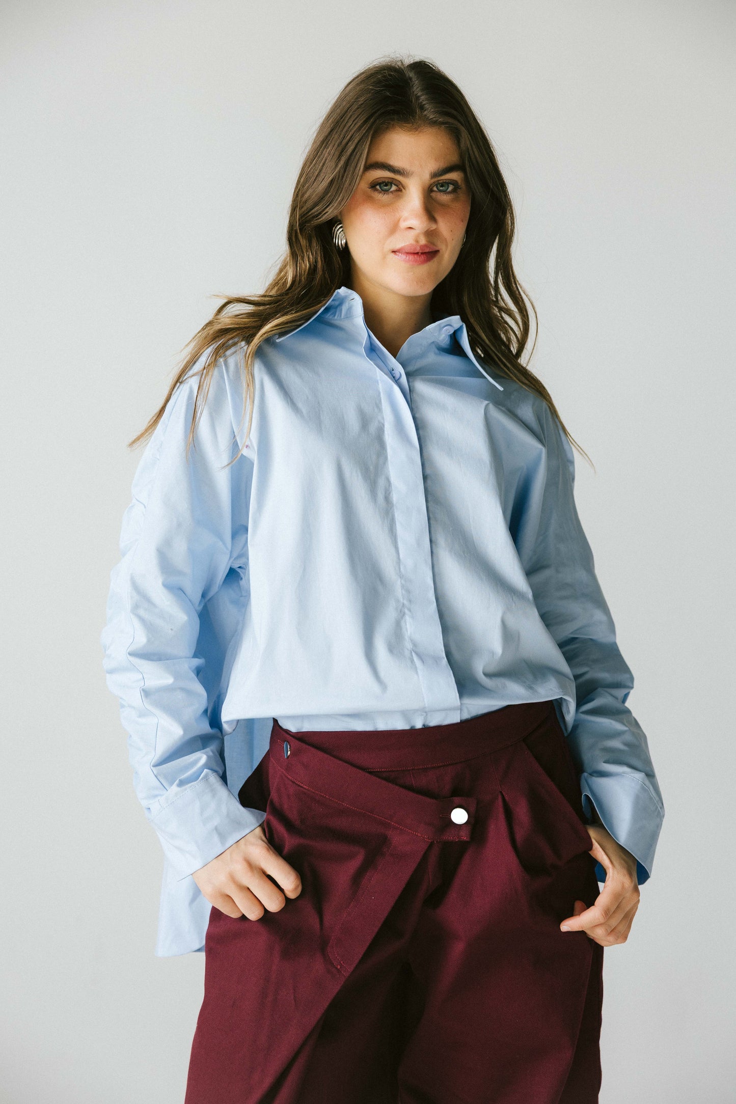 Ruched back shirt - baby blue