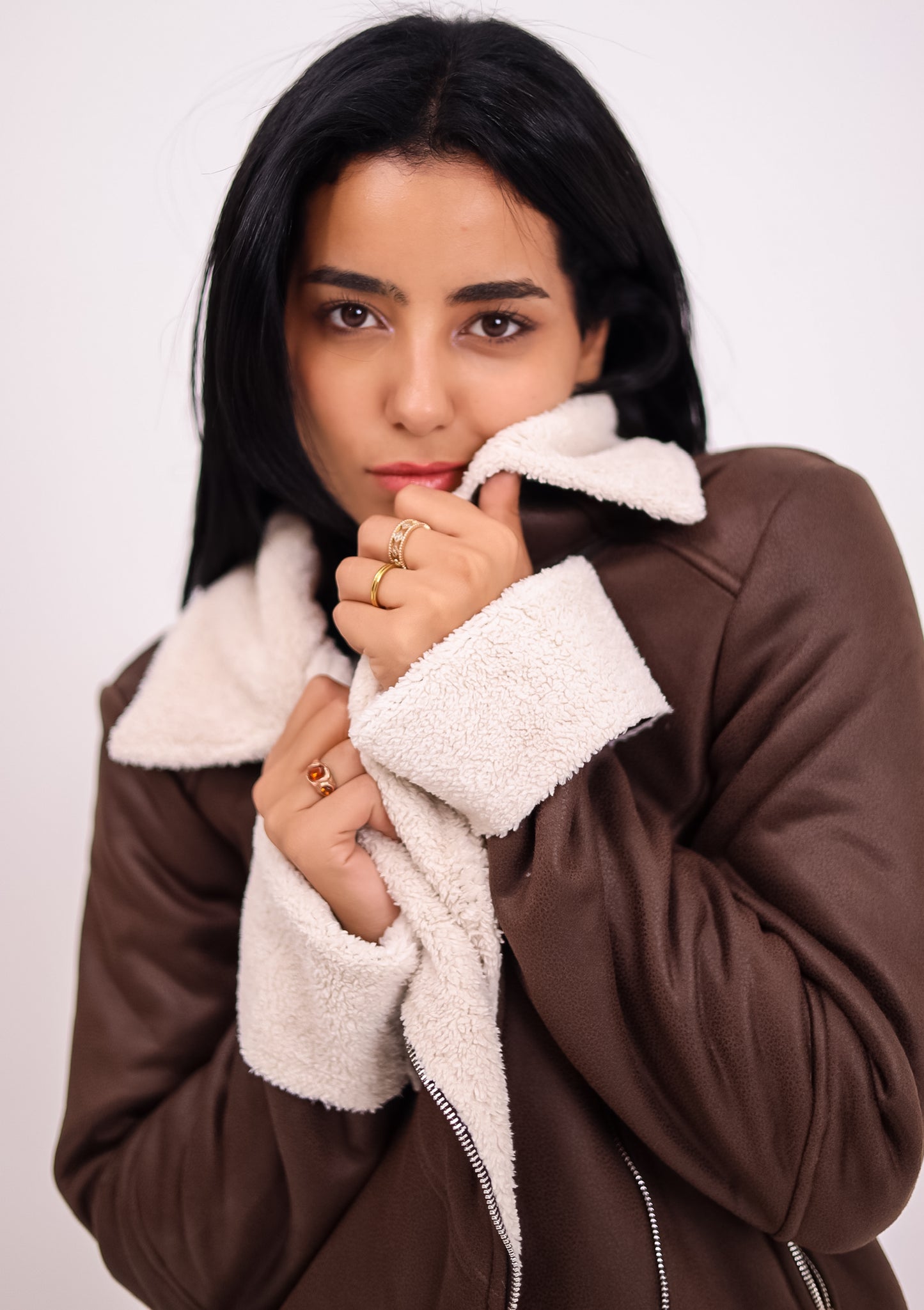 Teddy leather jacket - BROWN