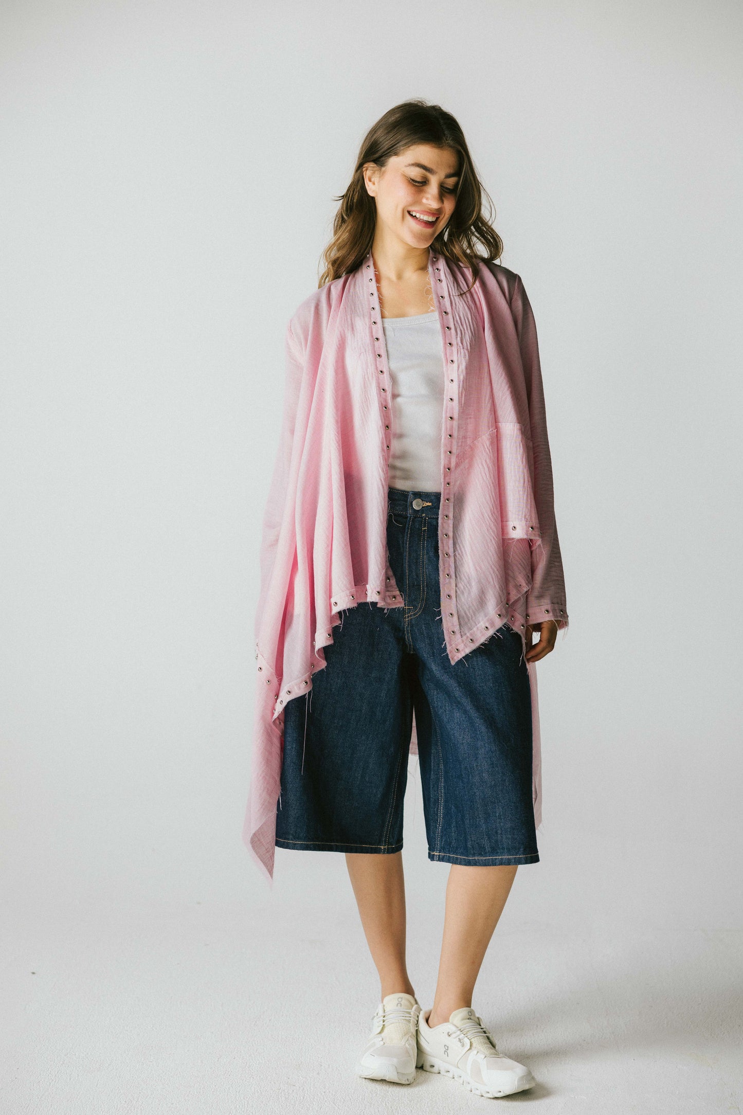 Studded asymmetric cardigan