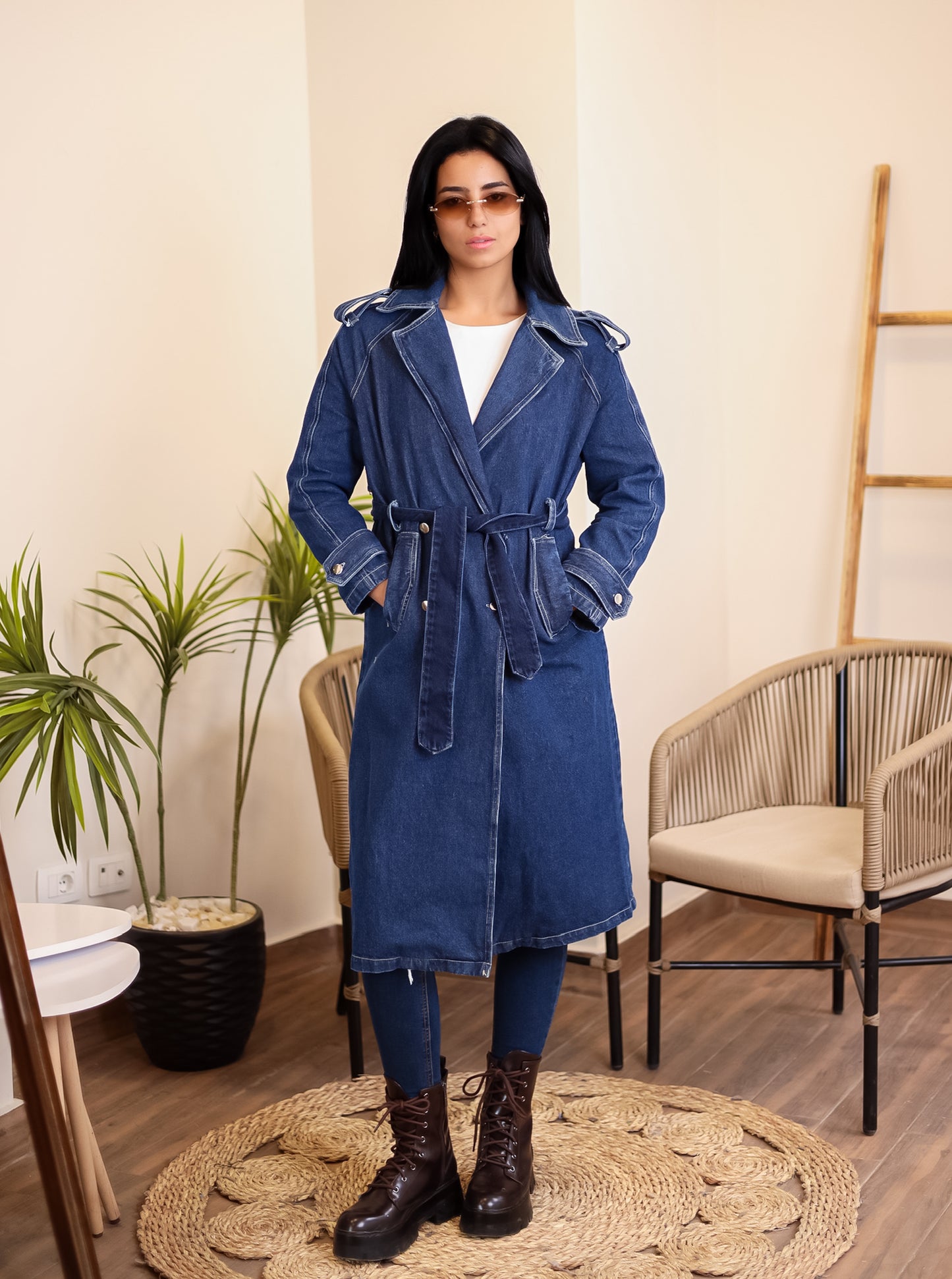 Denim trench coat - NAVY