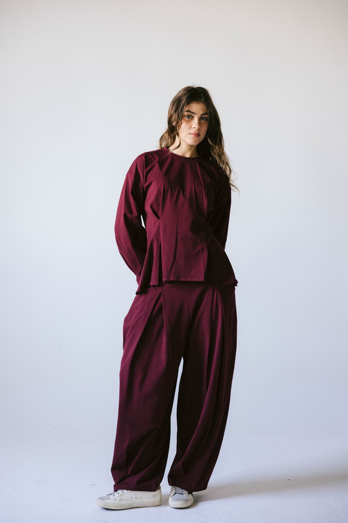 Pleats cotton set - burgundy