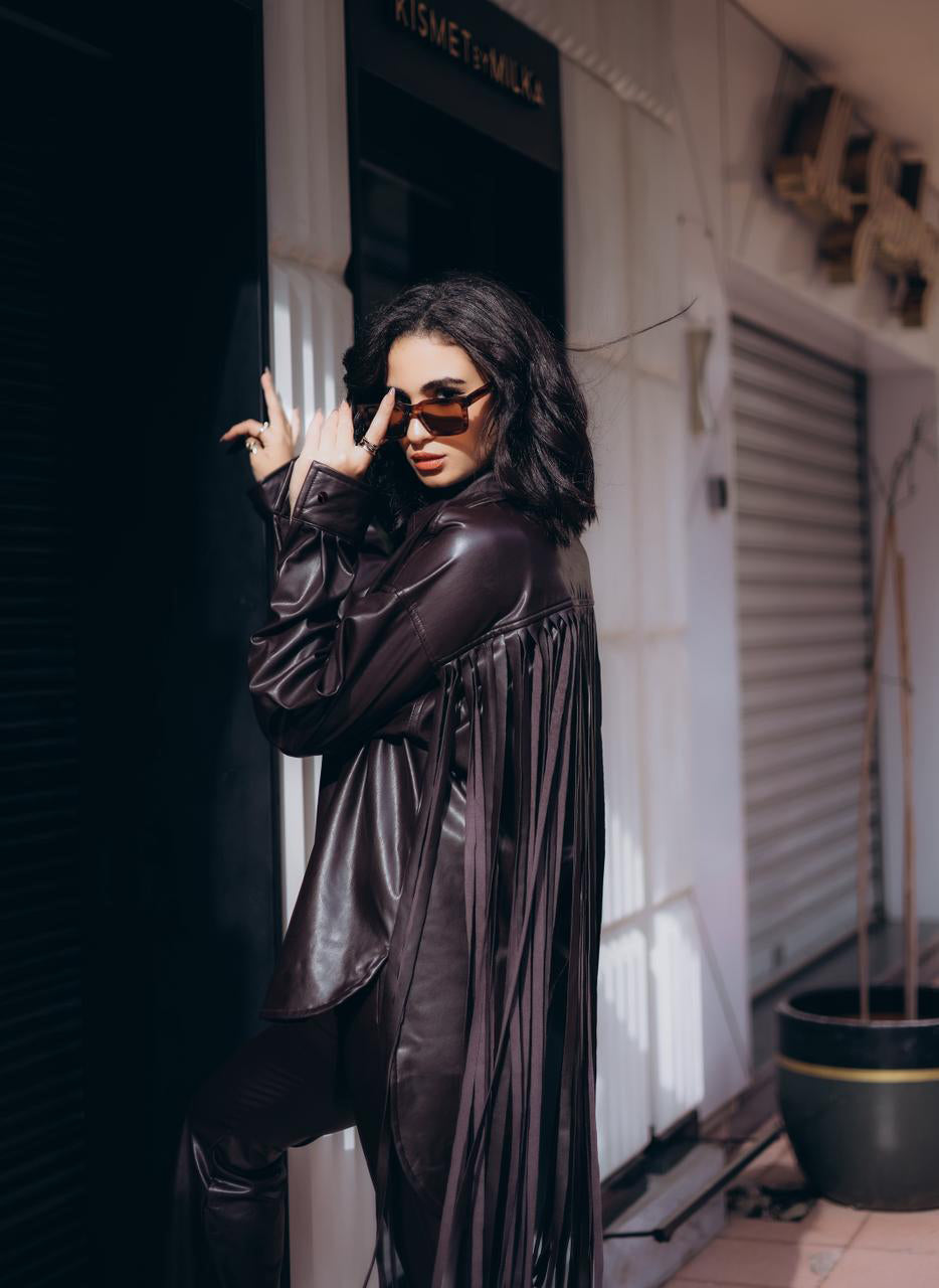 The leather fringes set - BROWN