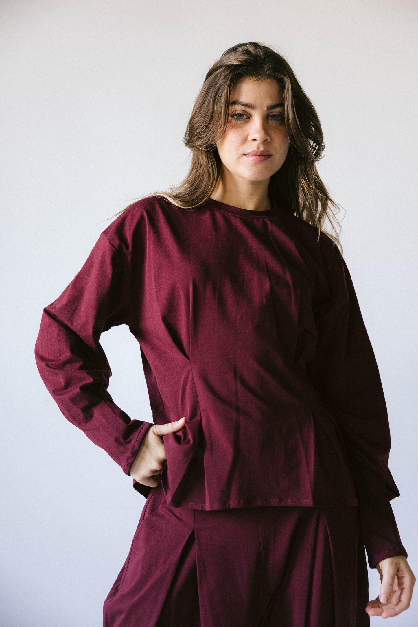 Pleats cotton set - burgundy