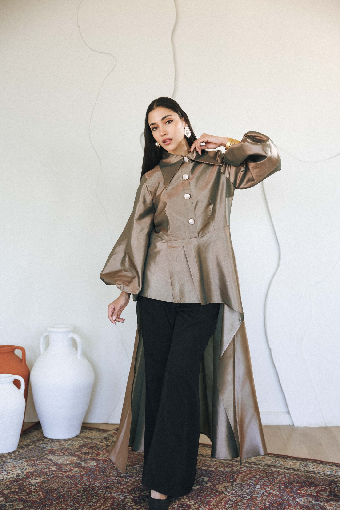 FLOW TAFFETA TOP - GOLD