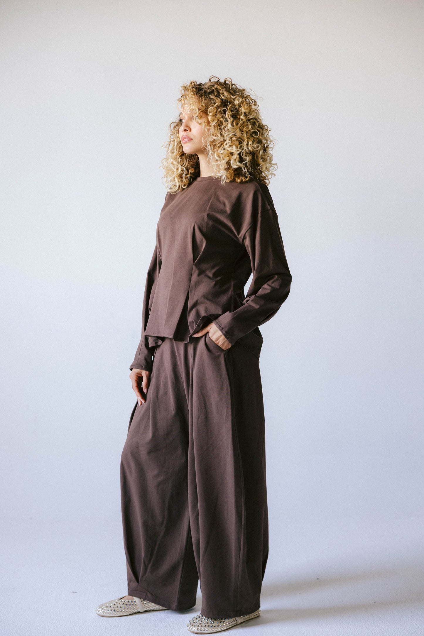 Pleats cotton set - brown