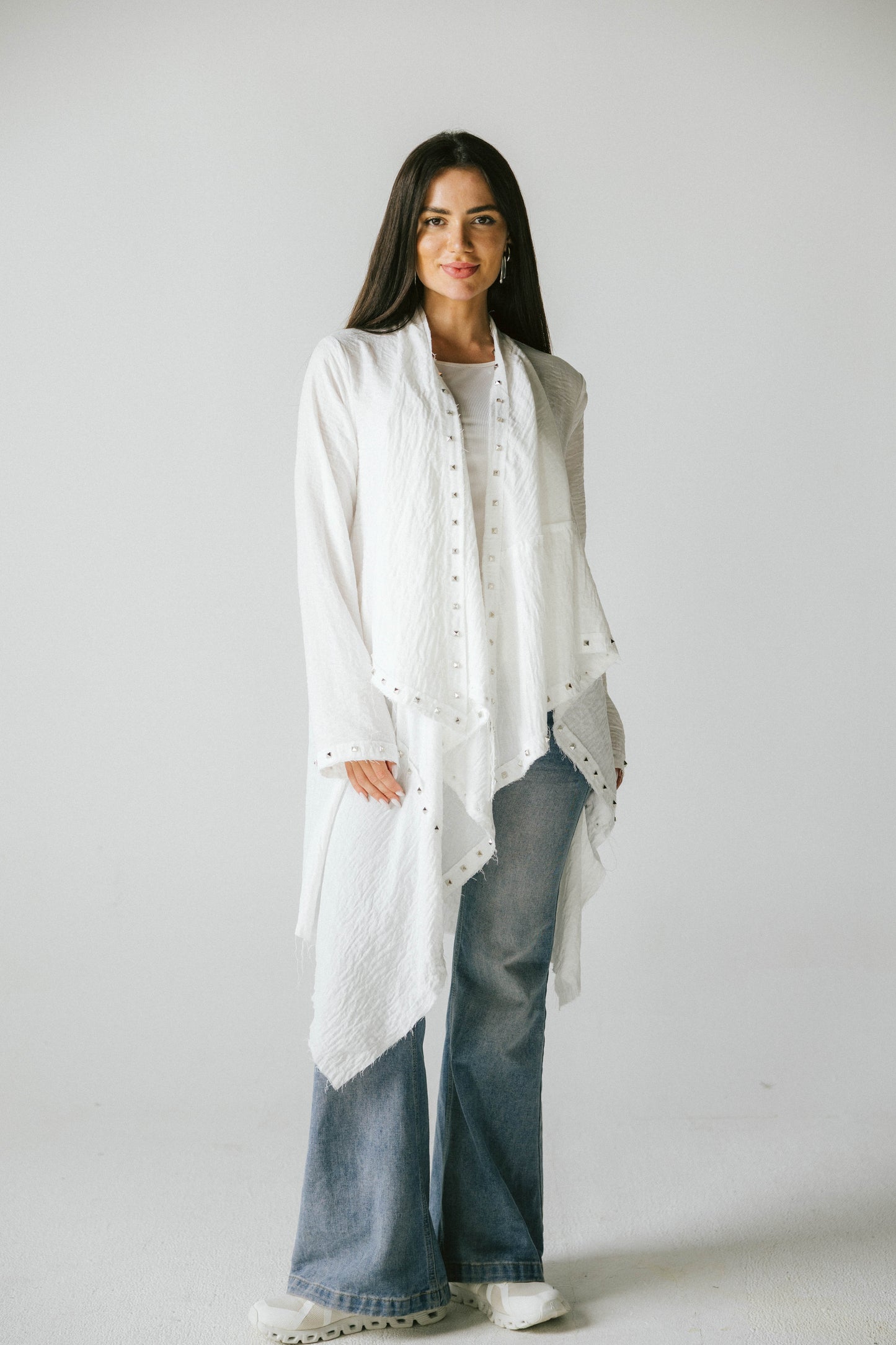 Studded asymmetric cardigan