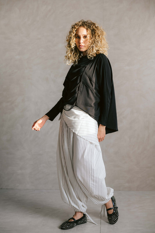 Ruched cotton t-shirt - black