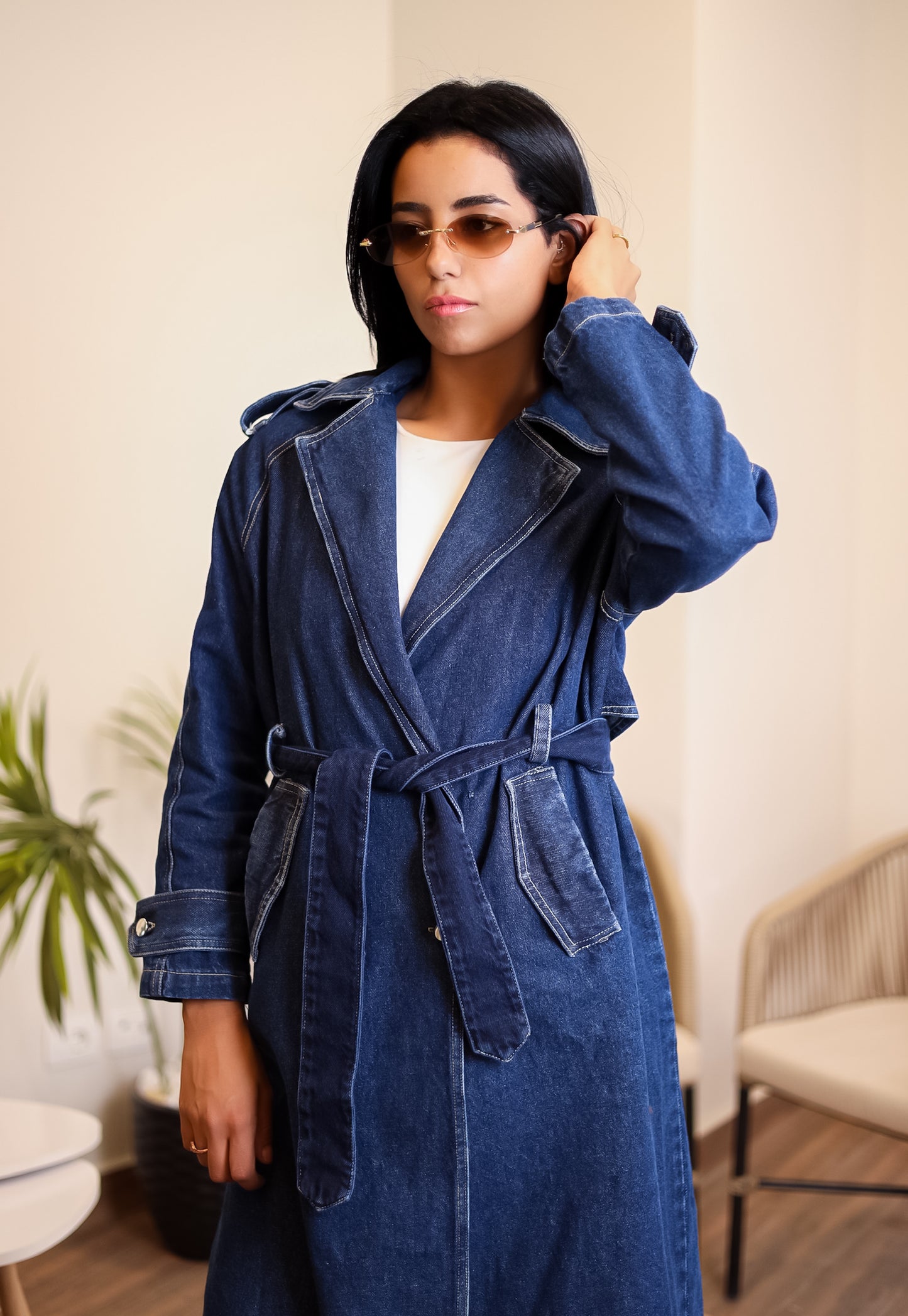 Denim trench coat - NAVY