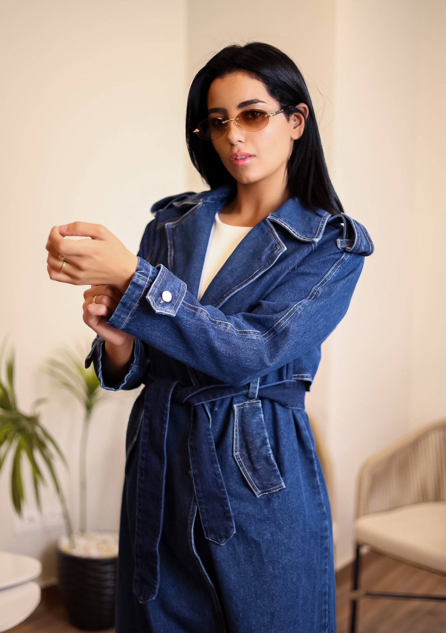 Denim trench coat - NAVY