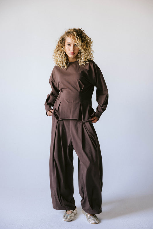 Pleats cotton set - brown
