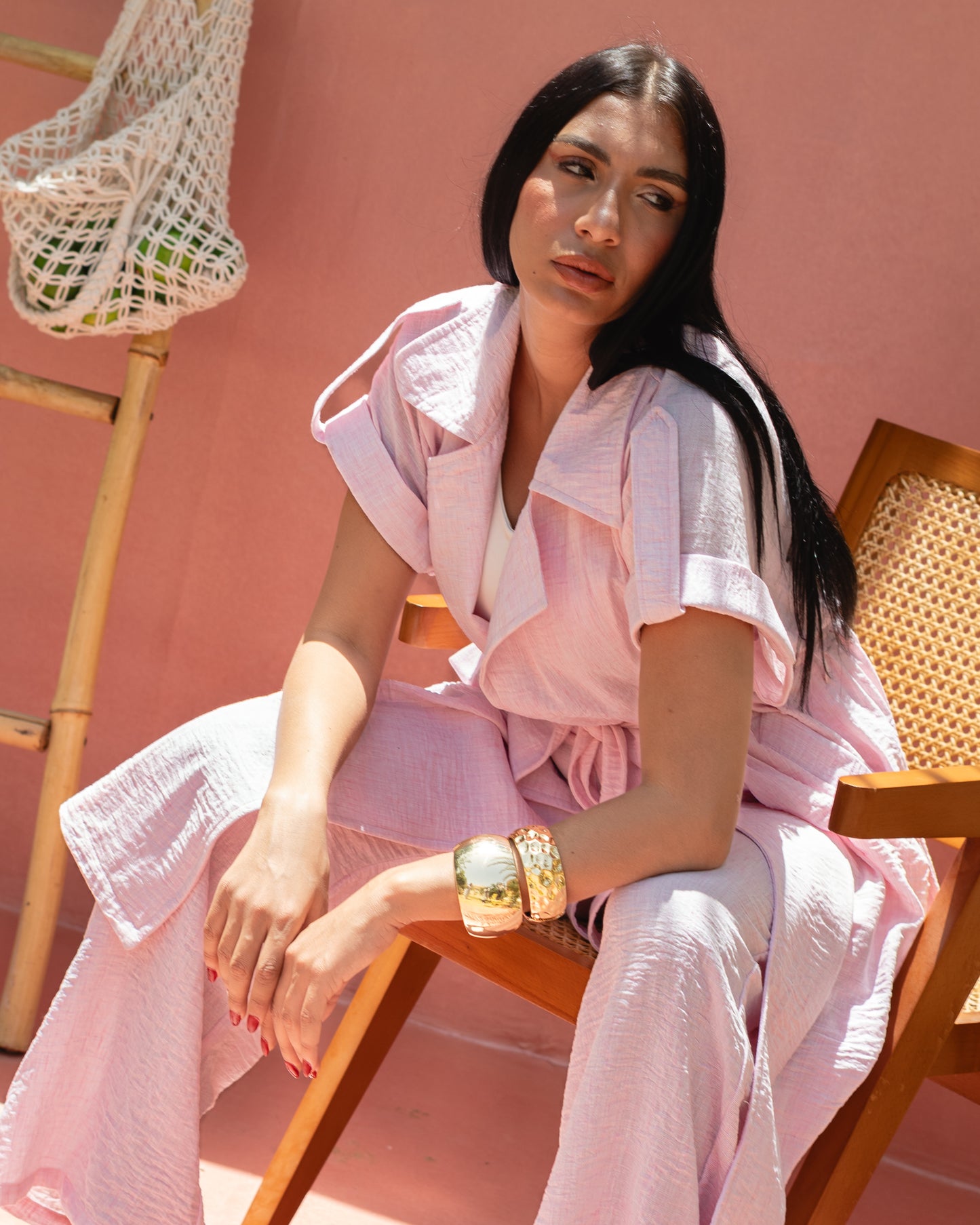 Serene linen set in pink